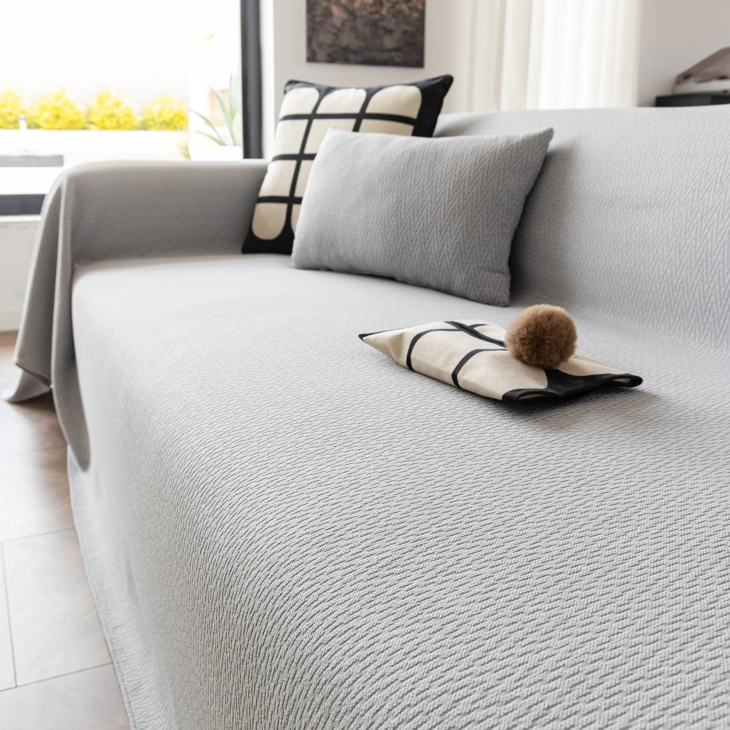 Herringbone Textured Sofa Throw Blanket, Durable Pet Friendly Modern Couch Slipcover - TaroTextile