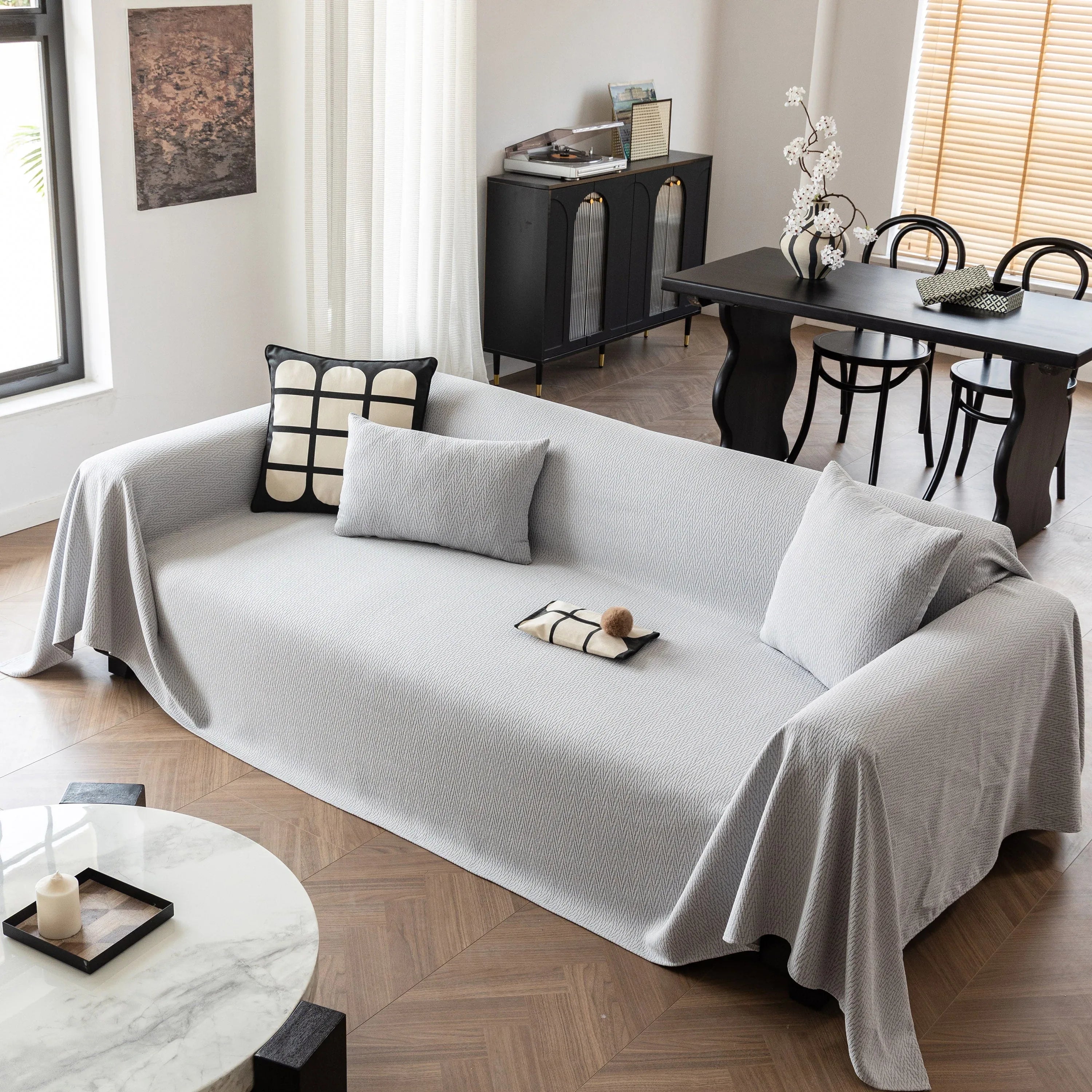 Herringbone Textured Sofa Throw Blanket, Durable Pet Friendly Modern Couch Slipcover - TaroTextile