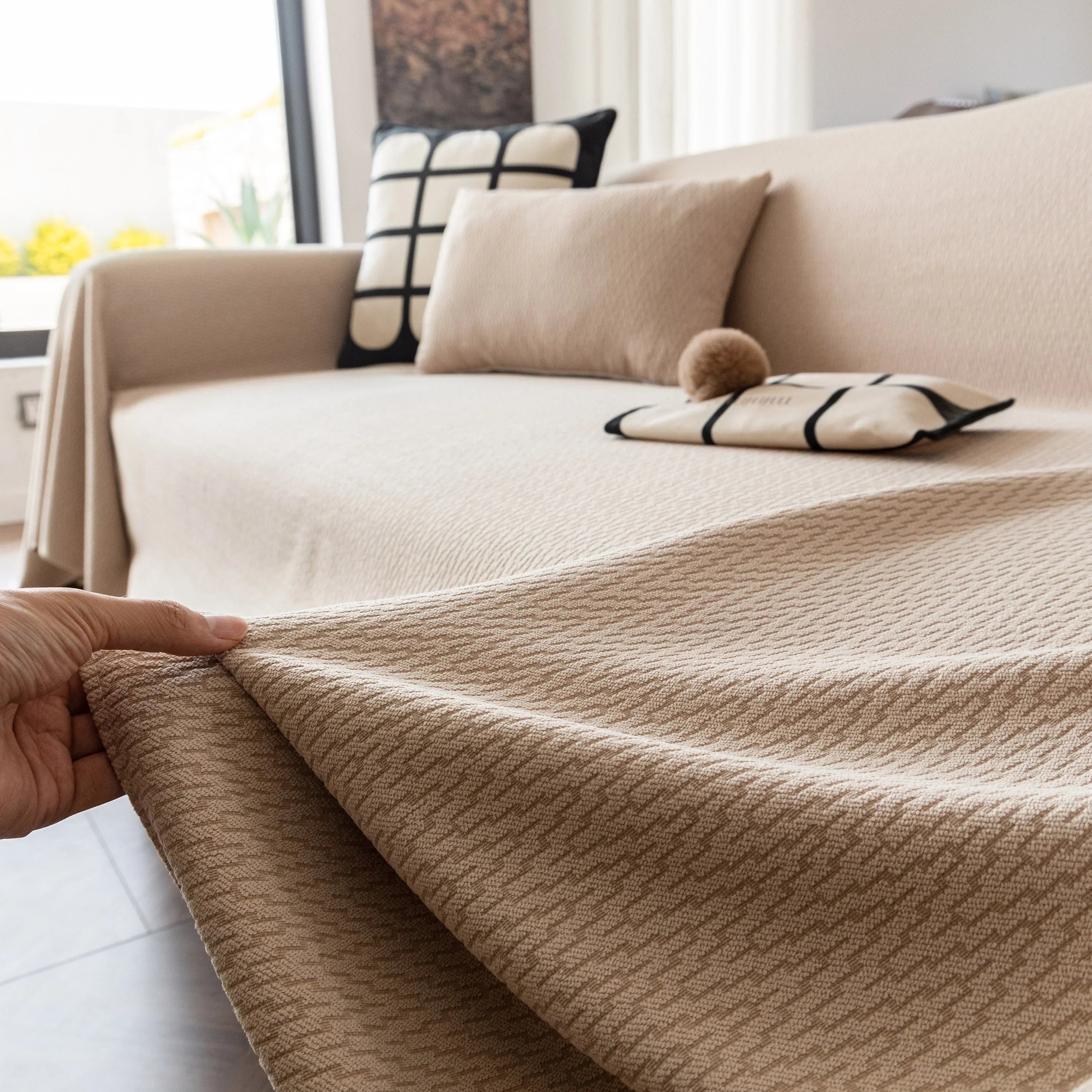 Herringbone Textured Sofa Throw Blanket, Durable Pet Friendly Modern Couch Slipcover - TaroTextile