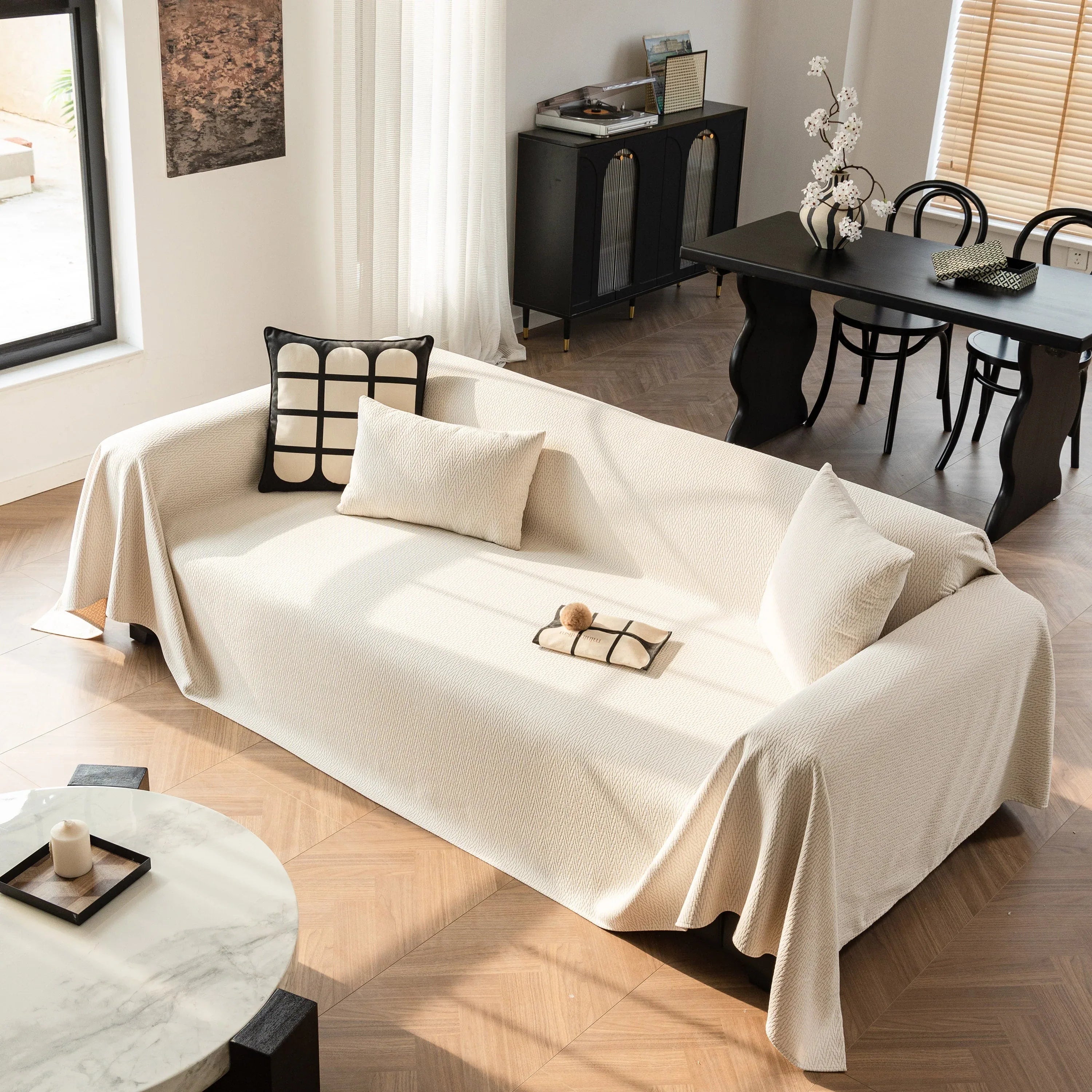 Herringbone Textured Sofa Throw Blanket, Durable Pet Friendly Modern Couch Slipcover - TaroTextile