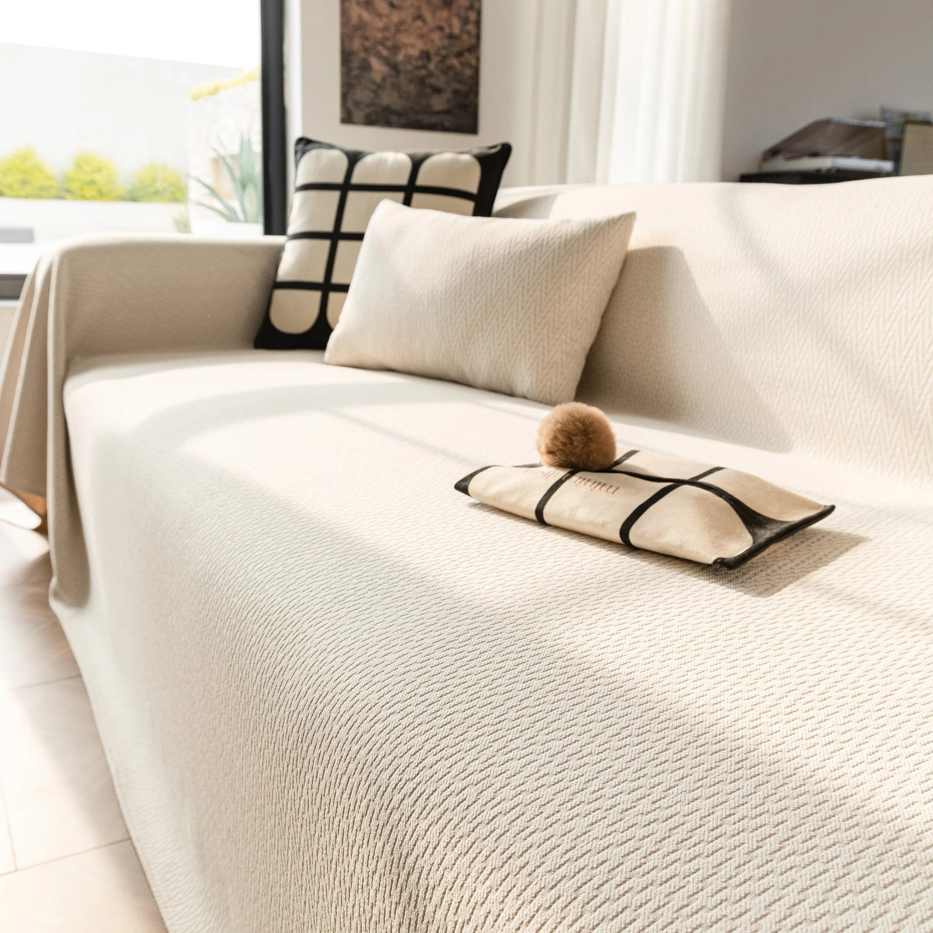 Herringbone Textured Sofa Throw Blanket, Durable Pet Friendly Modern Couch Slipcover - TaroTextile