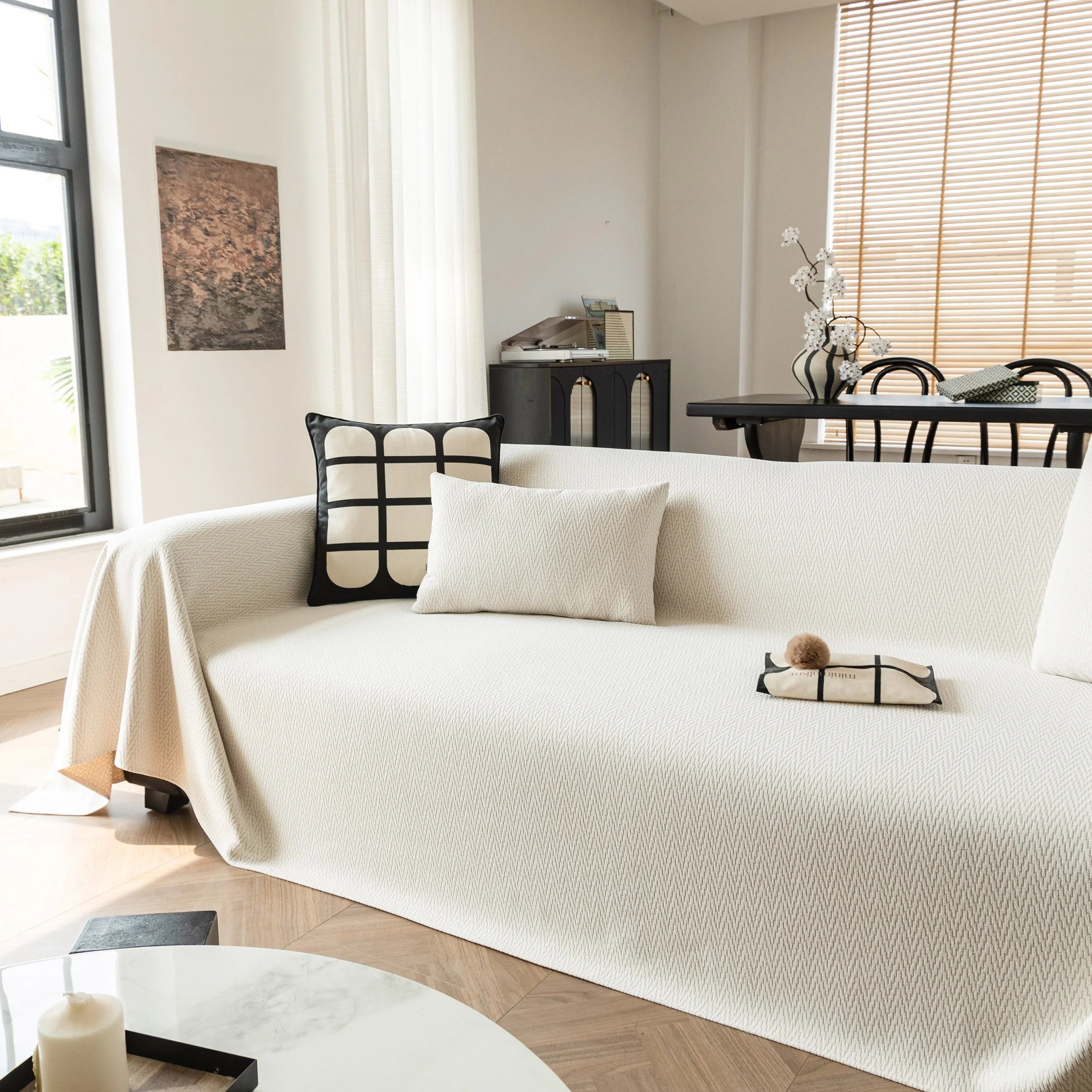 Herringbone Textured Sofa Throw Blanket, Durable Pet Friendly Modern Couch Slipcover - TaroTextile