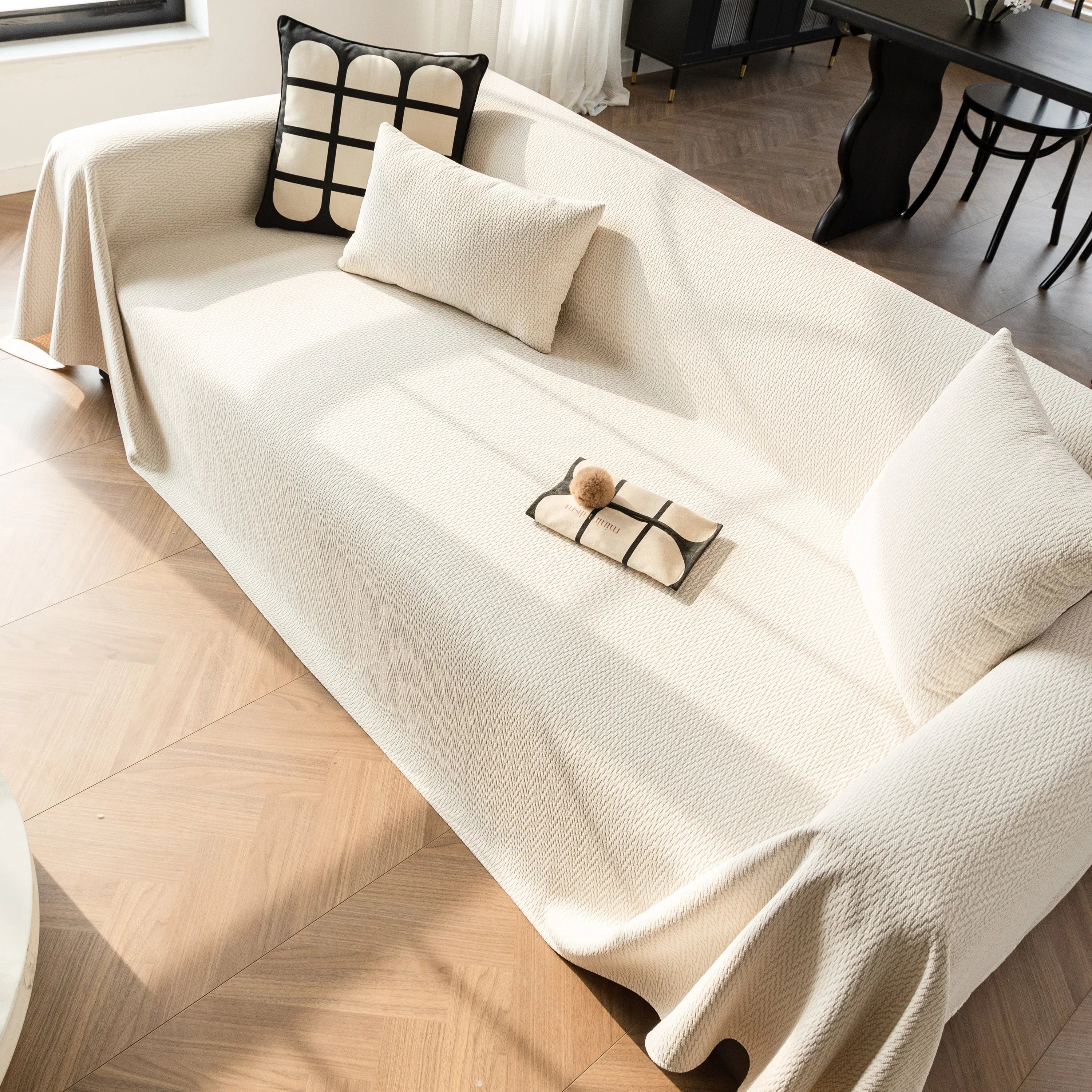 Herringbone Textured Sofa Throw Blanket, Durable Pet Friendly Modern Couch Slipcover - TaroTextile