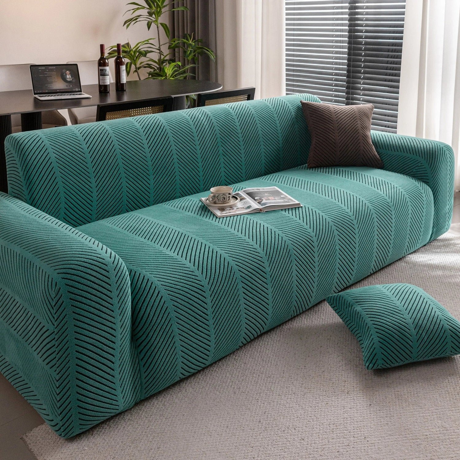 High Stretch Chevron Sofa Cover, Soft Washable Textured Jacquard Slipcover for Couch - TaroTextile