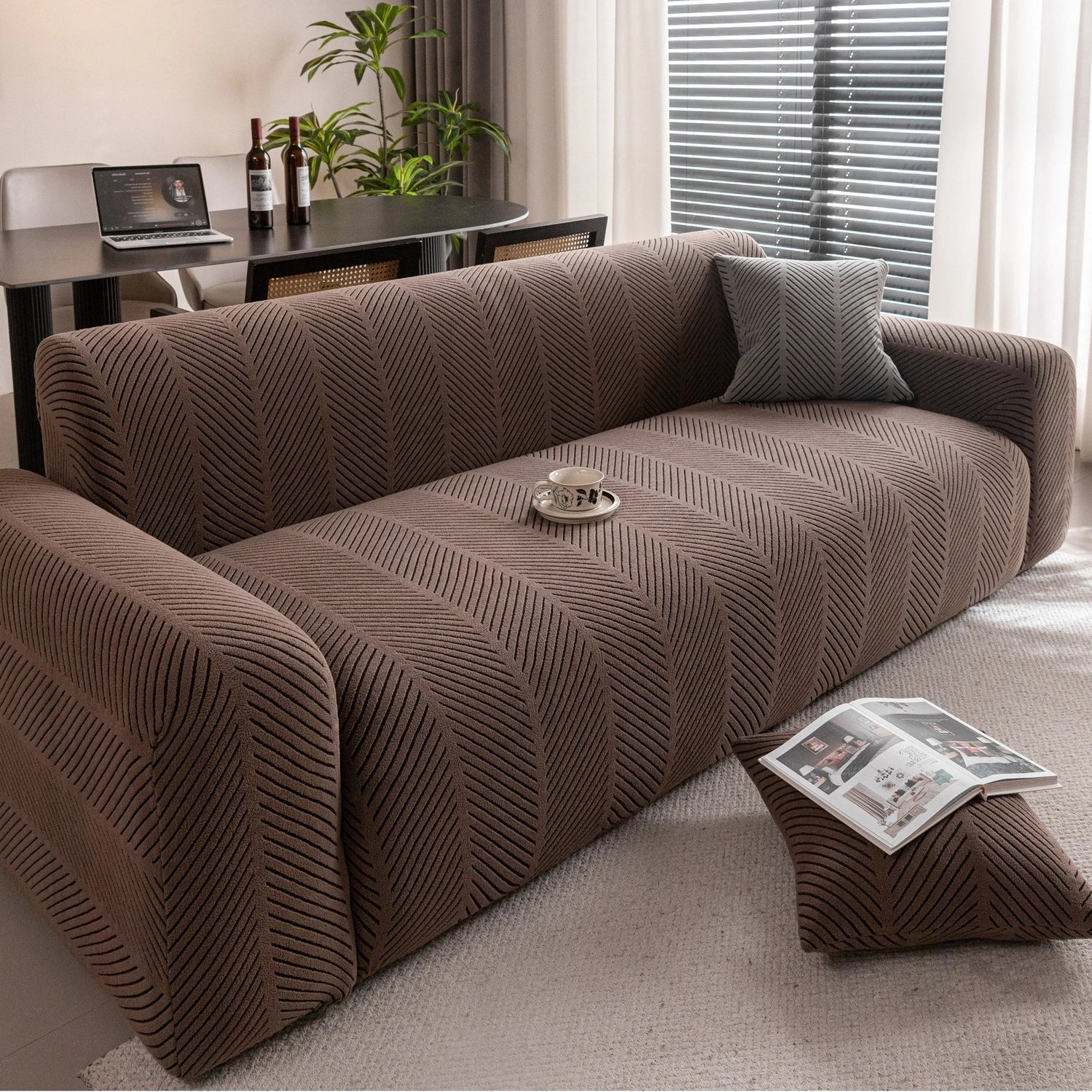 High Stretch Chevron Sofa Cover, Soft Washable Textured Jacquard Slipcover for Couch - TaroTextile
