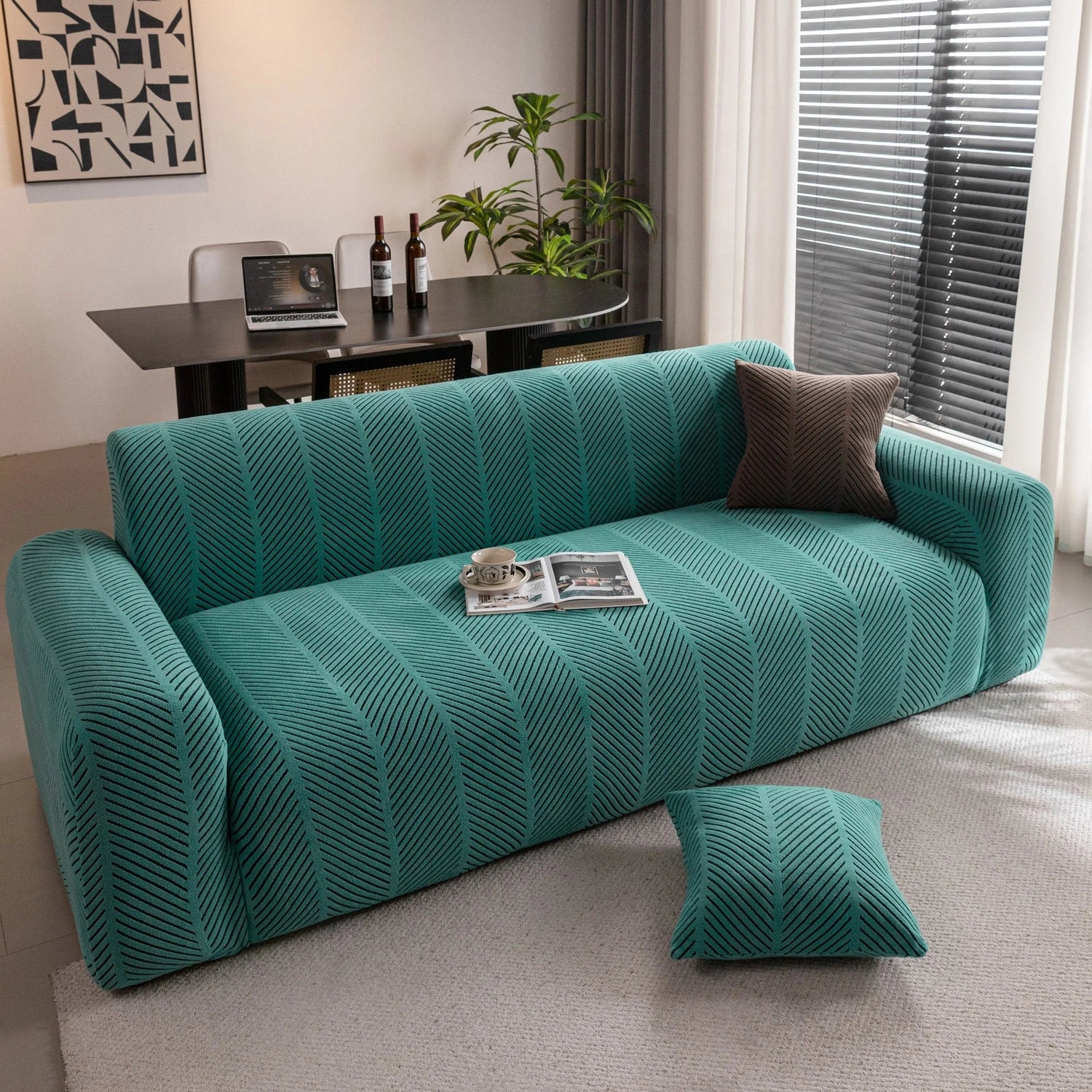 High Stretch Chevron Sofa Cover, Soft Washable Textured Jacquard Slipcover for Couch - TaroTextile