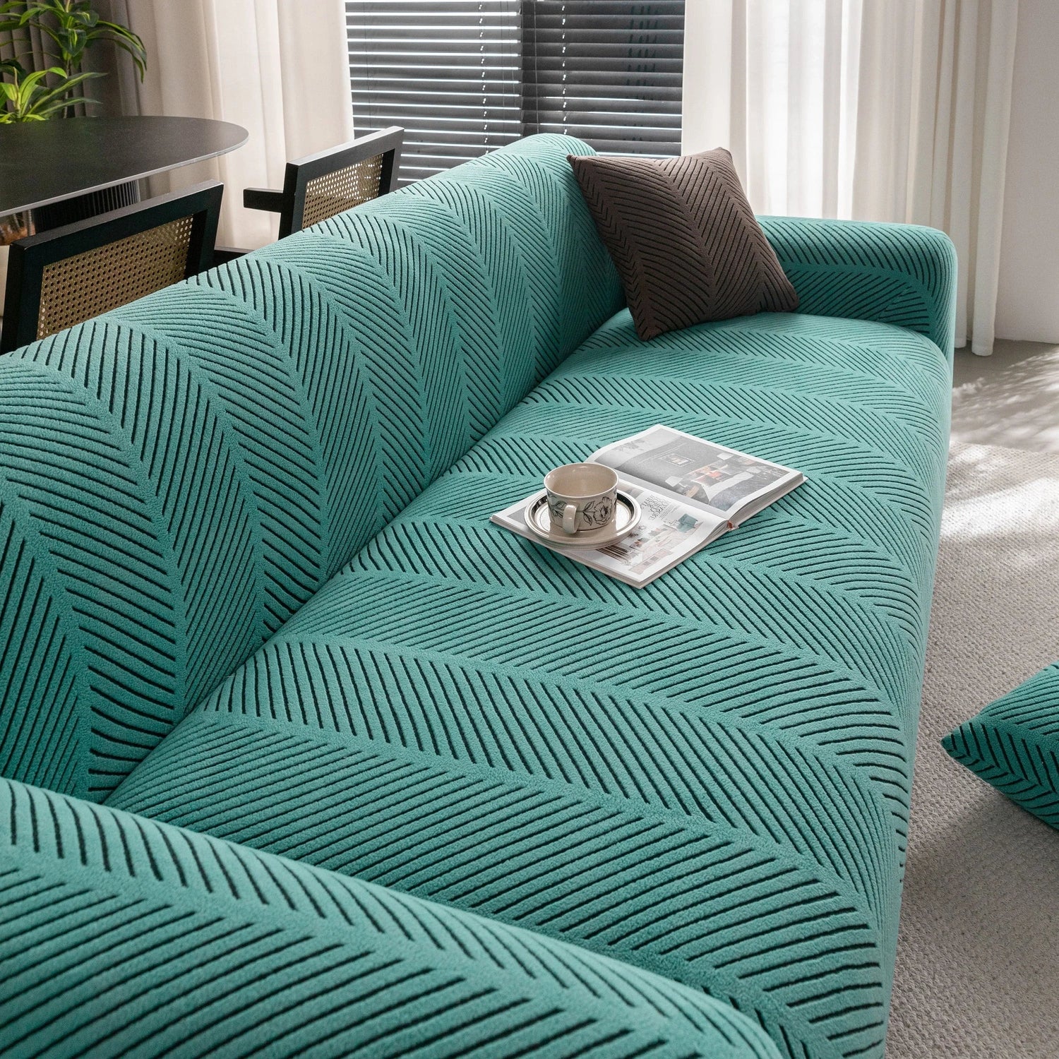 High Stretch Chevron Sofa Cover, Soft Washable Textured Jacquard Slipcover for Couch - TaroTextile