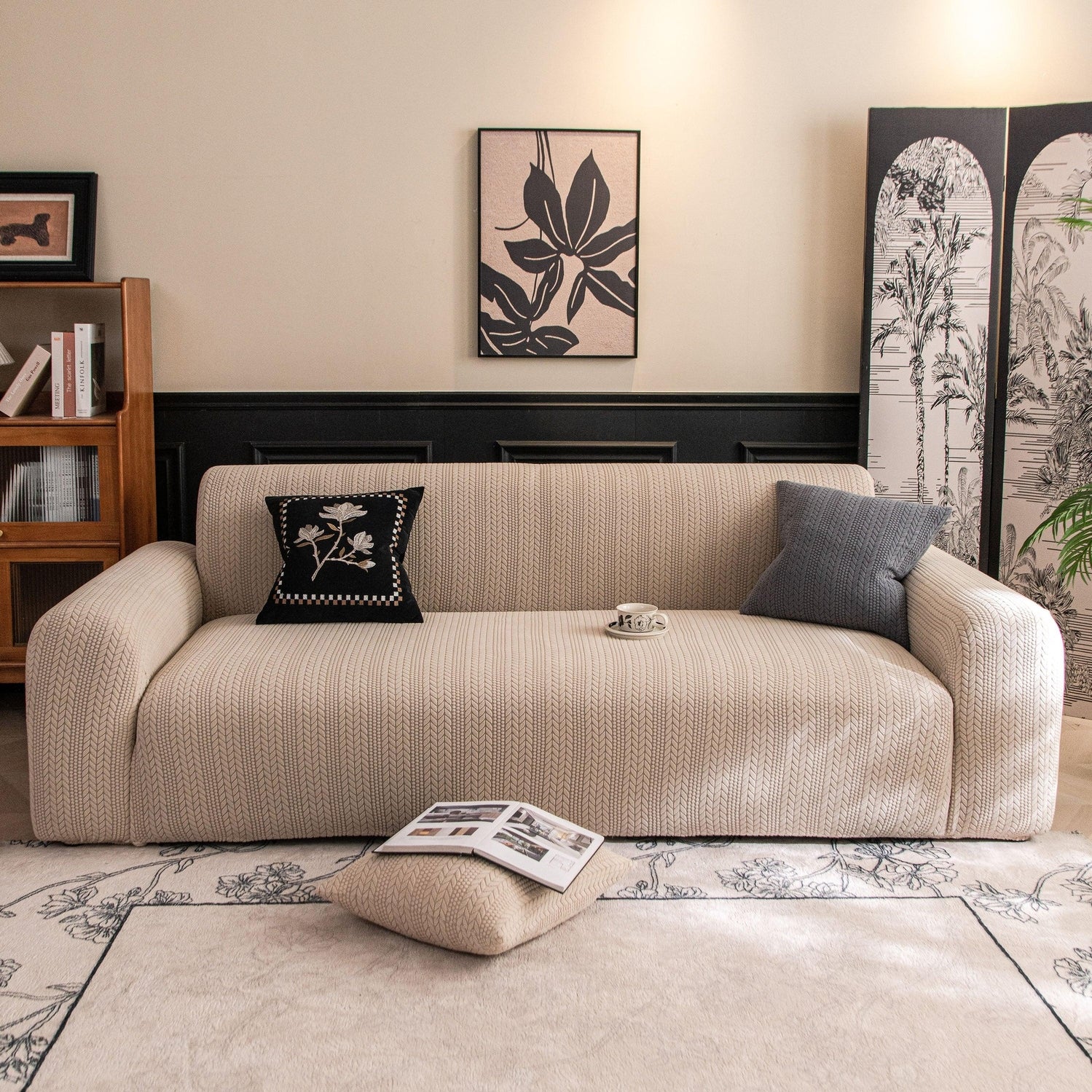 High Stretch Wheat Ear Embossed Textured Couch Slipcover, Water Repellent Sofa Cover - TaroTextile