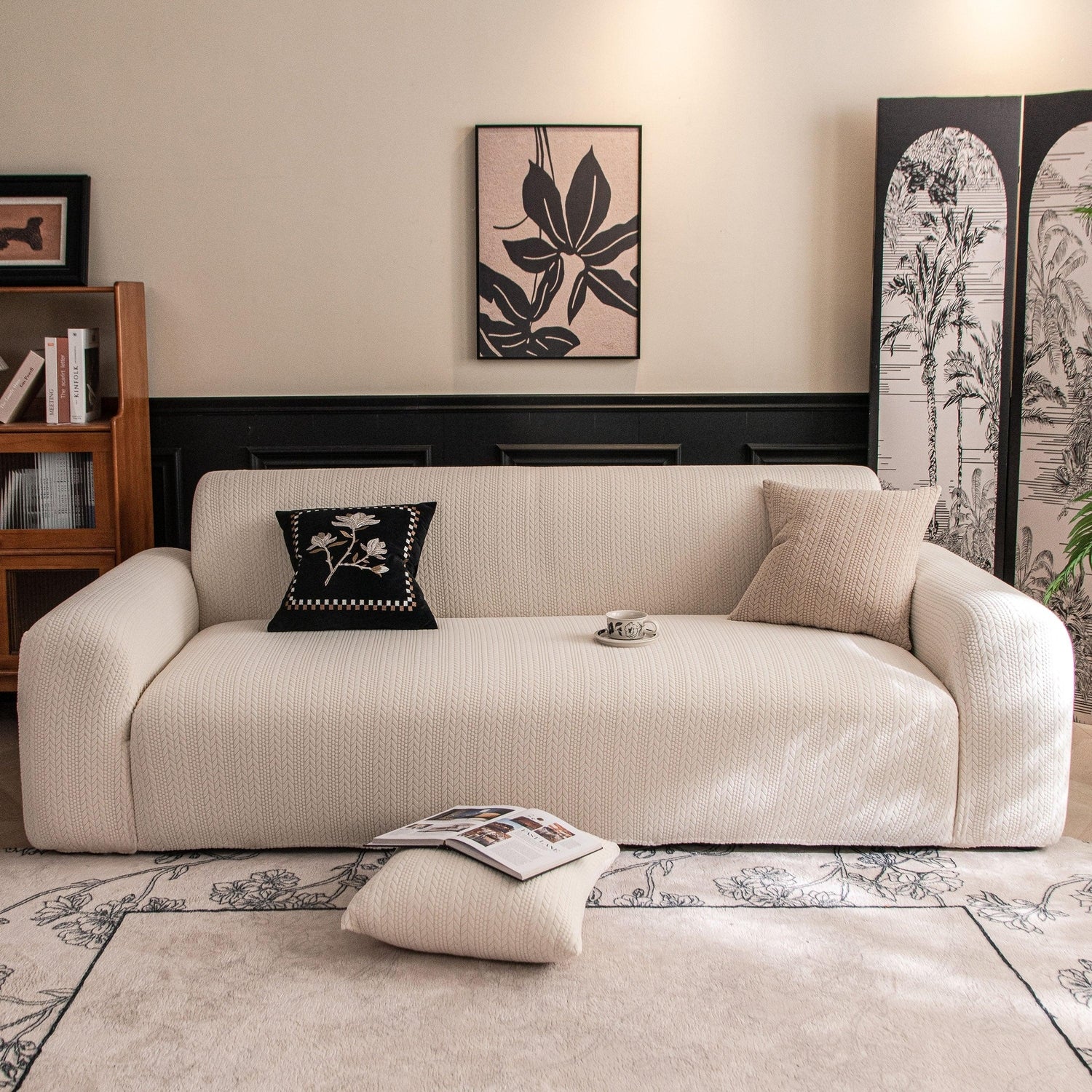 High Stretch Wheat Ear Embossed Textured Couch Slipcover, Water Repellent Sofa Cover - TaroTextile