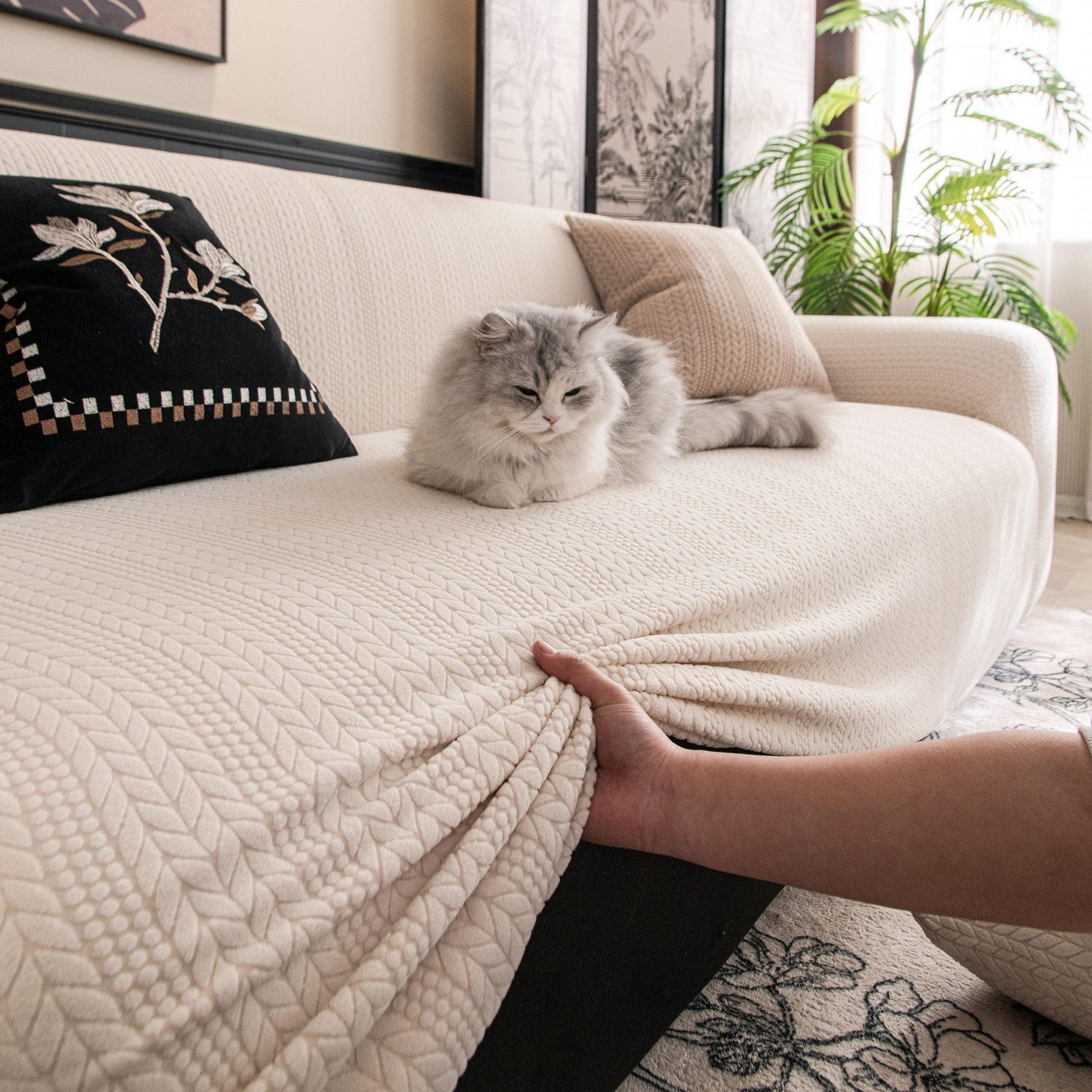 High Stretch Wheat Ear Embossed Textured Couch Slipcover, Water Repellent Sofa Cover - TaroTextile