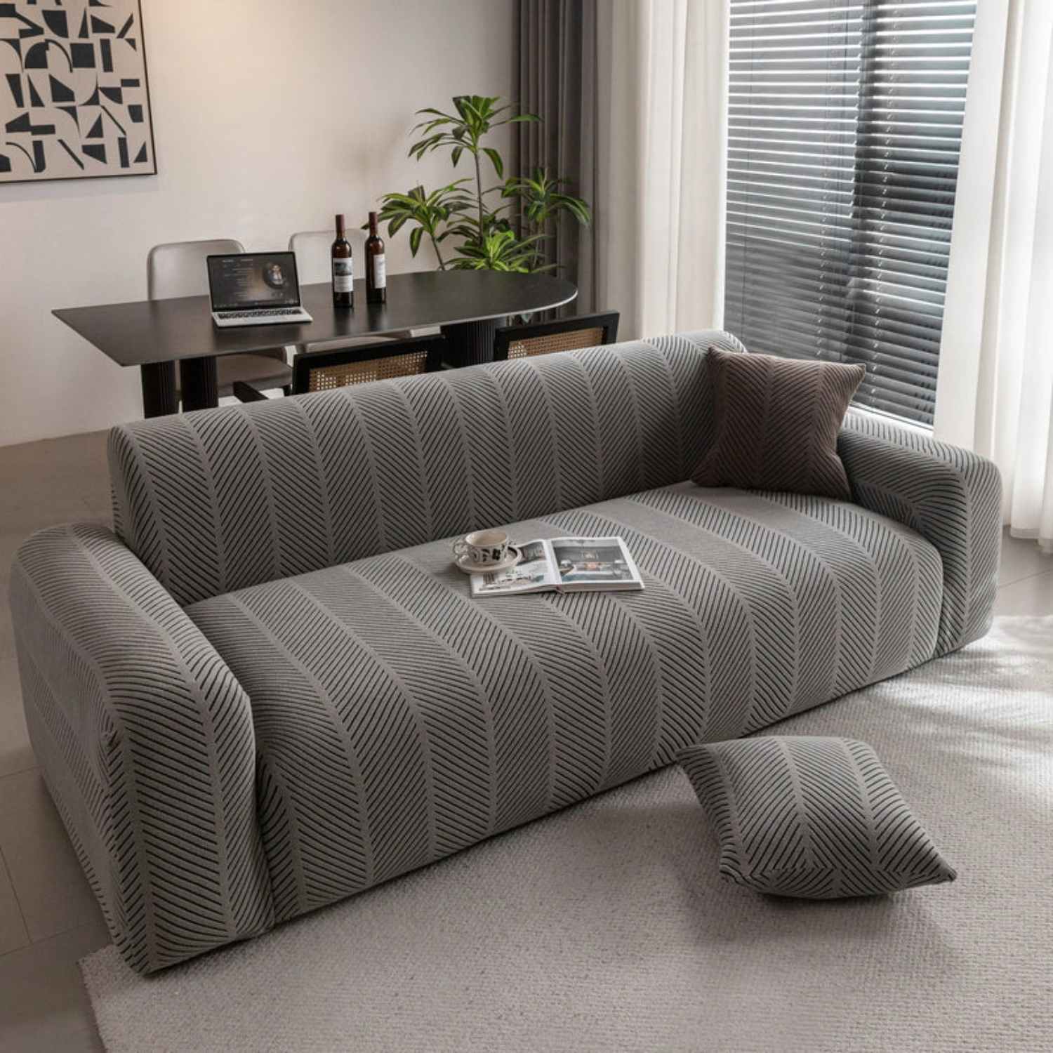 High Stretch Chevron Sofa Cover, Soft Washable Textured Jacquard Slipcover for Couch