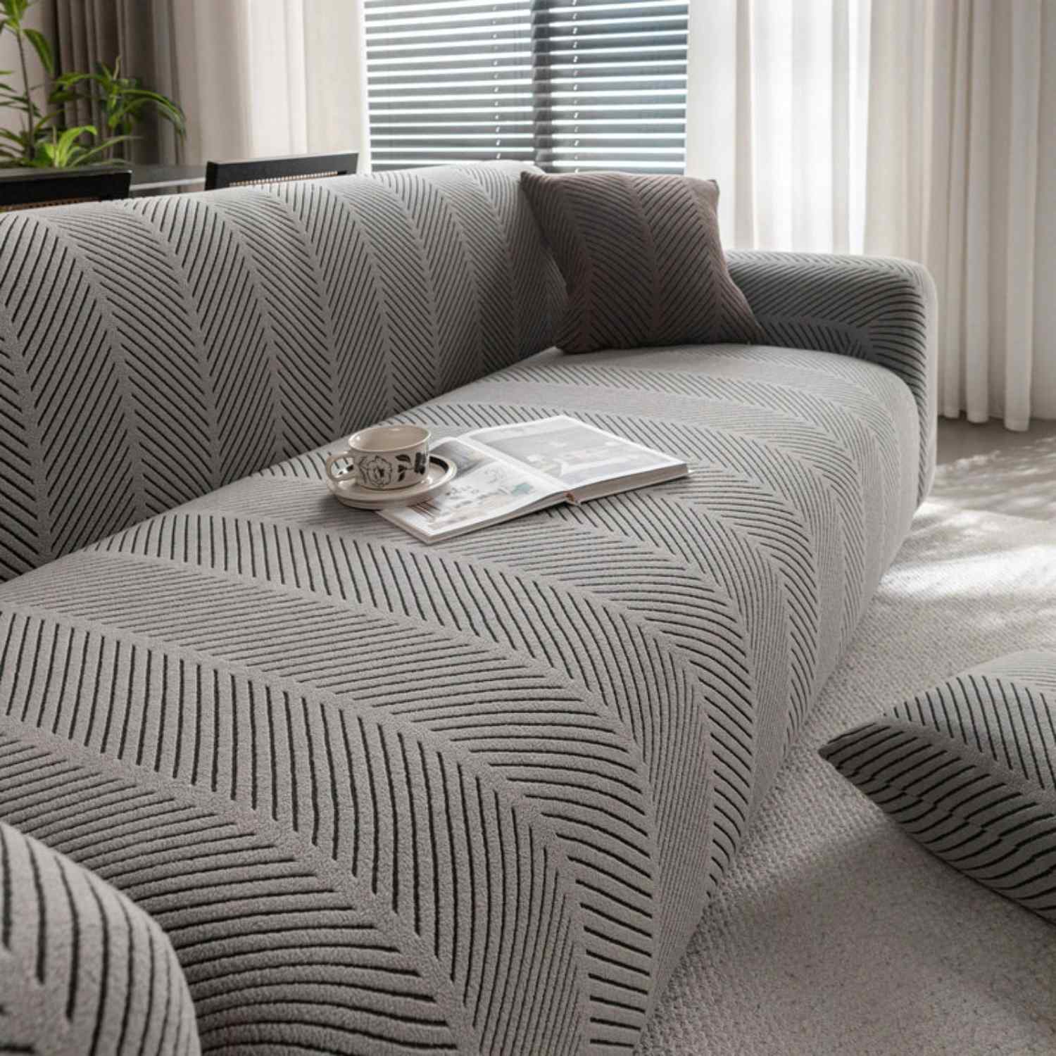 High Stretch Chevron Sofa Cover, Soft Washable Textured Jacquard Slipcover for Couch