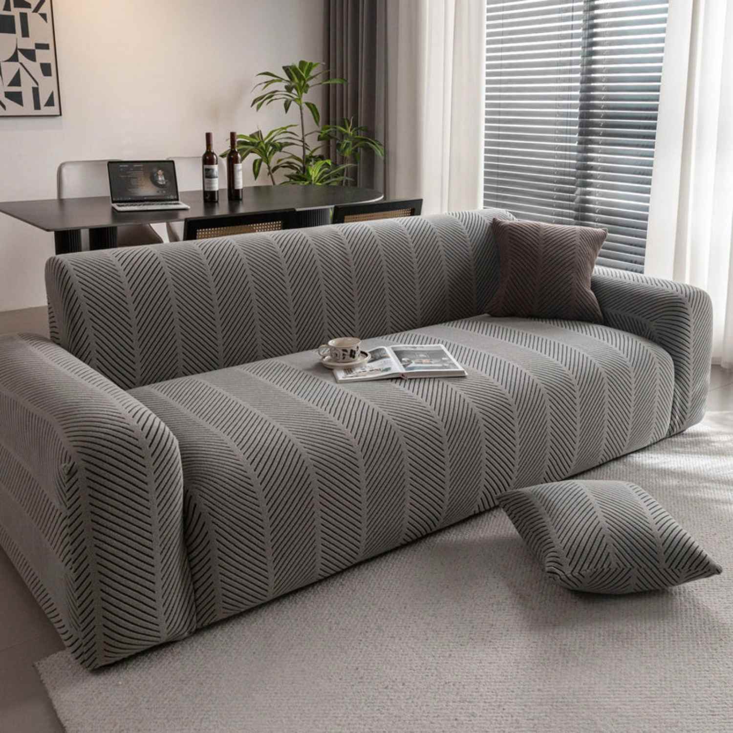 High Stretch Chevron Sofa Cover, Soft Washable Textured Jacquard Slipcover for Couch