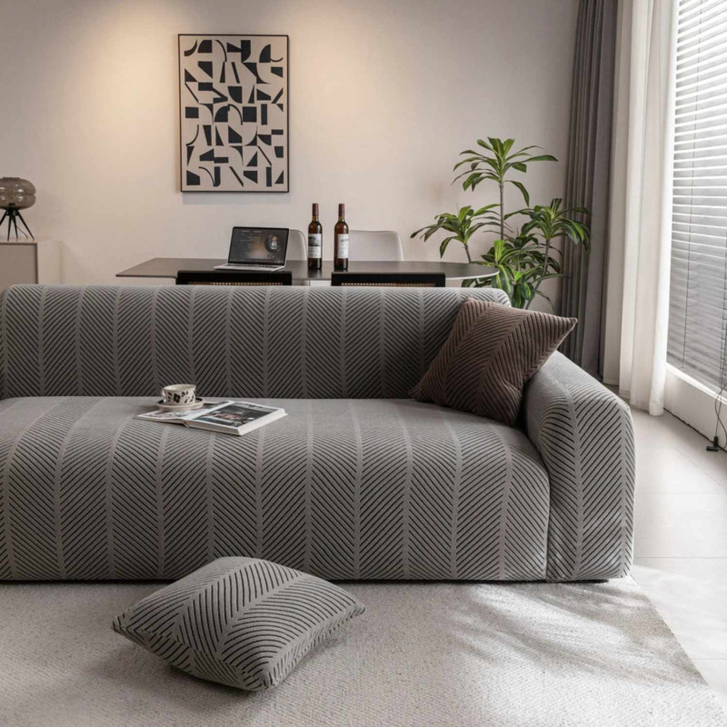 High Stretch Chevron Sofa Cover, Soft Washable Textured Jacquard Slipcover for Couch