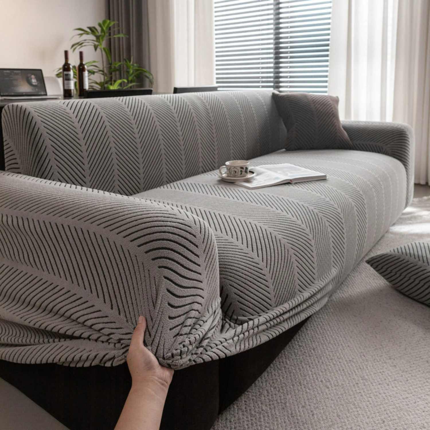 High Stretch Chevron Sofa Cover, Soft Washable Textured Jacquard Slipcover for Couch