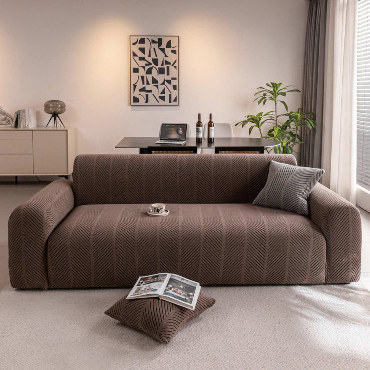 High Stretch Chevron Sofa Cover, Soft Washable Textured Jacquard Slipcover for Couch