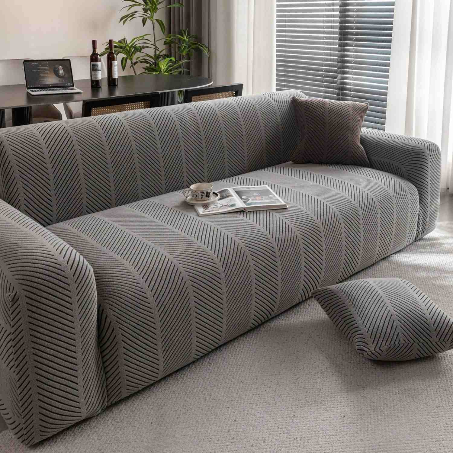 High Stretch Chevron Sofa Cover, Soft Washable Textured Jacquard Slipcover for Couch