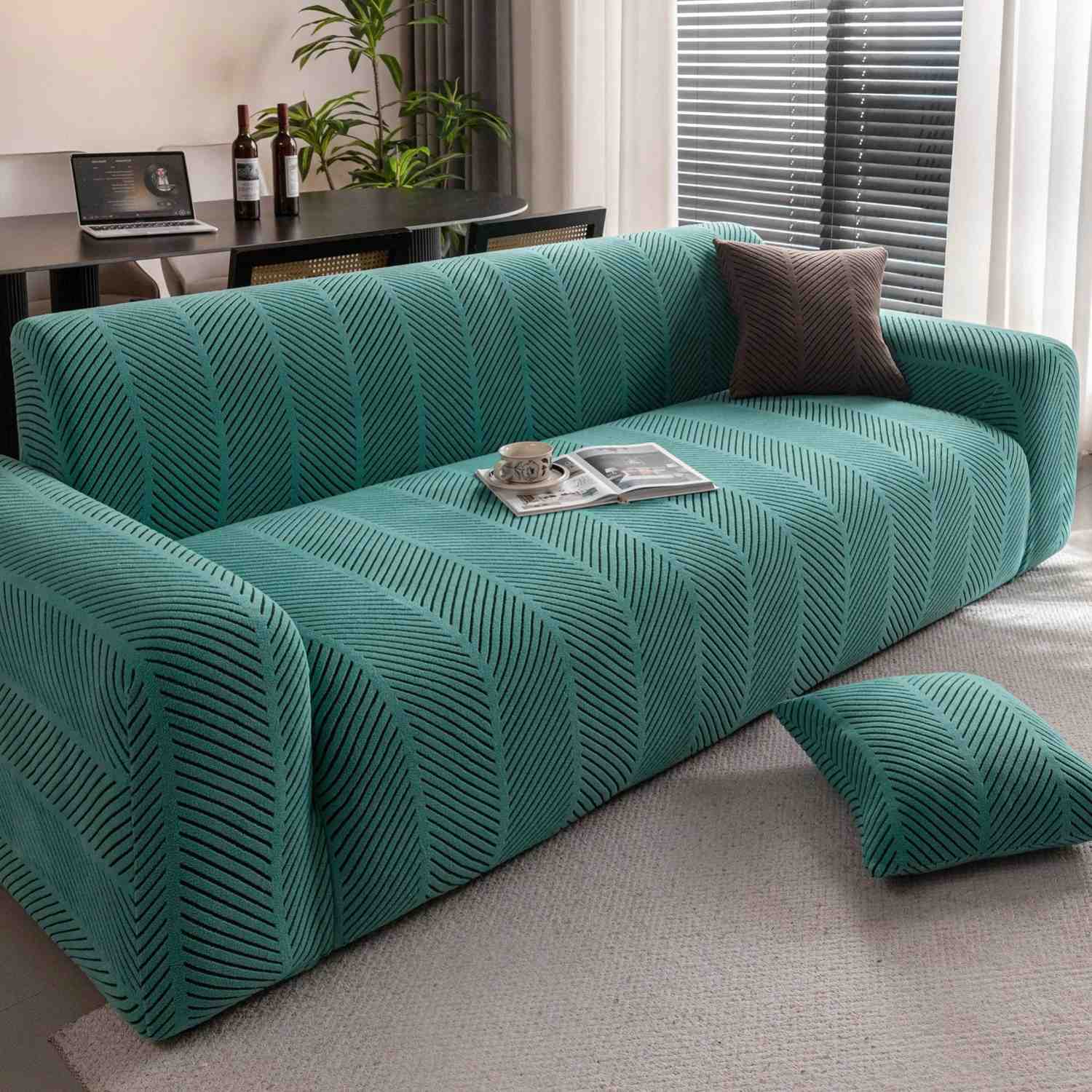 High Stretch Chevron Sofa Cover, Soft Washable Textured Jacquard Slipcover for Couch