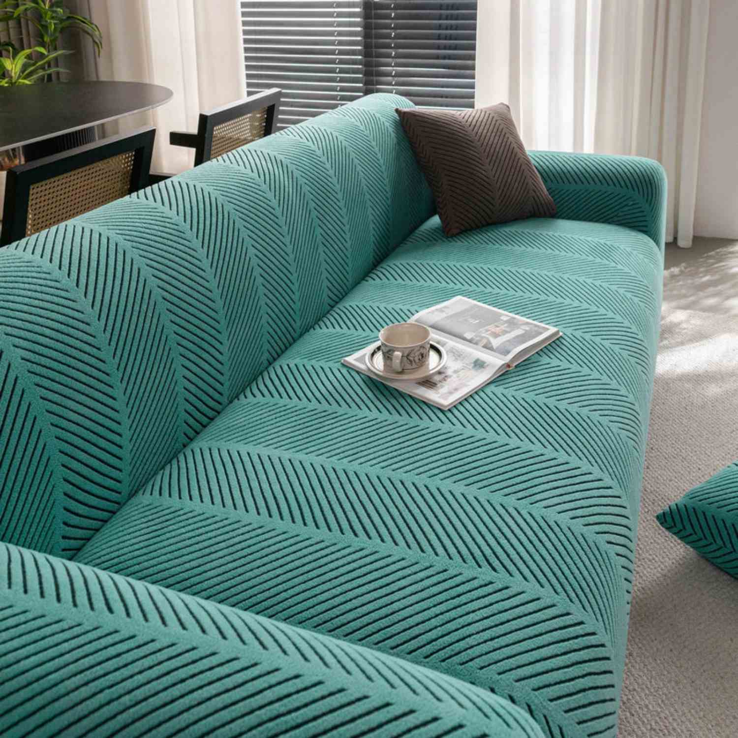 High Stretch Chevron Sofa Cover, Soft Washable Textured Jacquard Slipcover for Couch