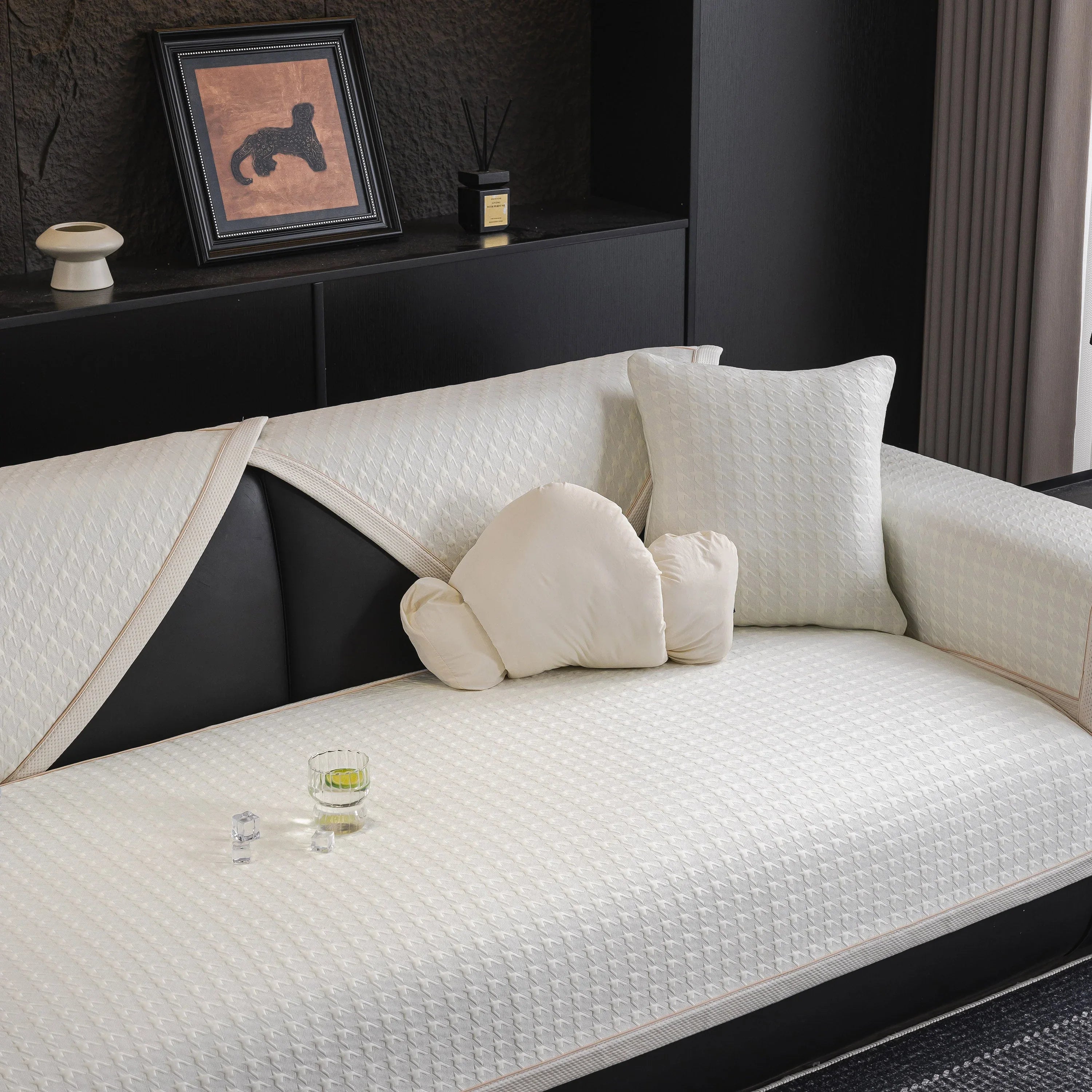 Houndstooth Ice Silk Breathable Sofa Cover, Modern Non-Slip Summer Couch Protector - TaroTextile