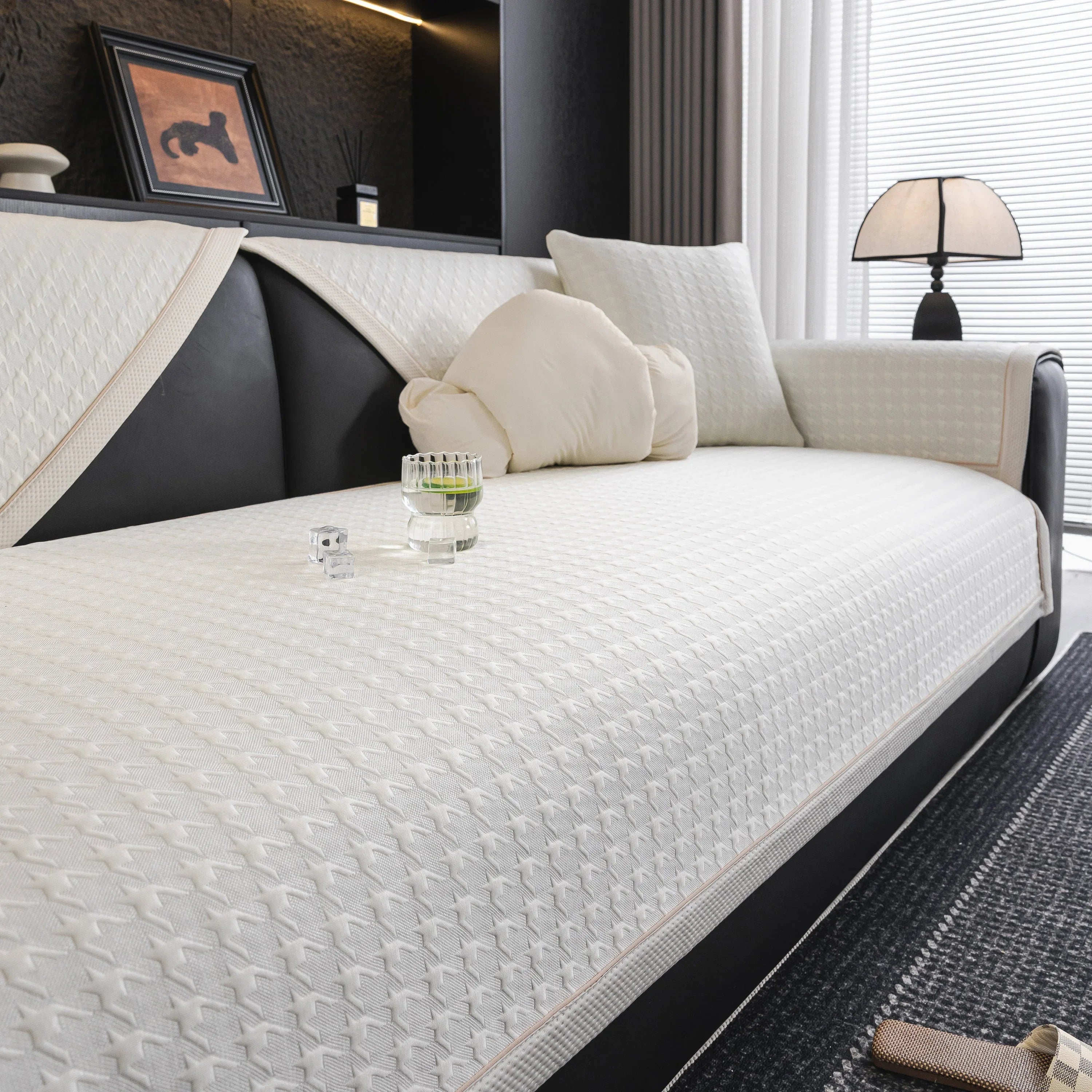 Houndstooth Ice Silk Breathable Sofa Cover, Modern Non-Slip Summer Couch Protector - TaroTextile