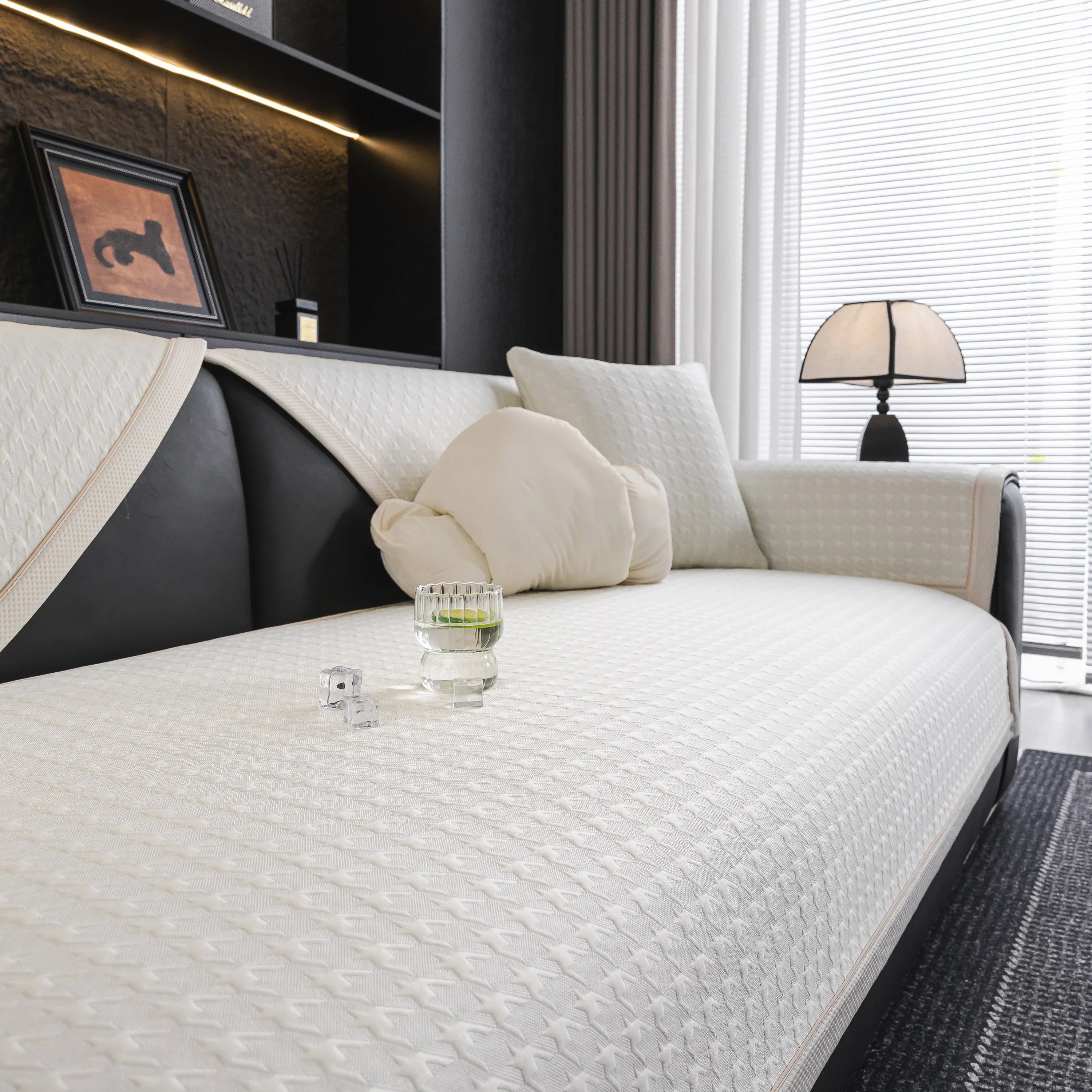 Houndstooth Ice Silk Breathable Sofa Cover, Modern Non-Slip Summer Couch Protector - TaroTextile