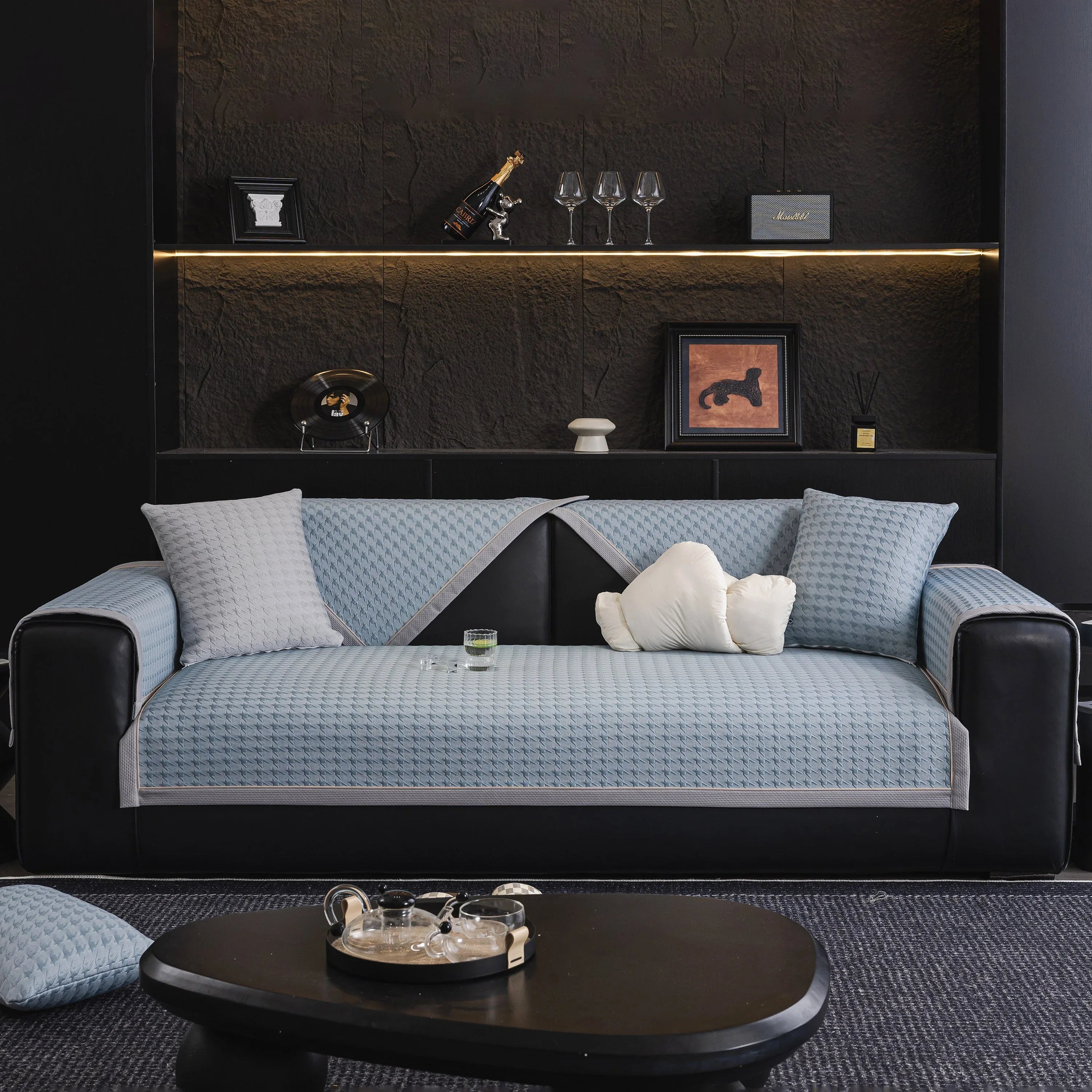 Houndstooth Ice Silk Breathable Sofa Cover, Modern Non-Slip Summer Couch Protector - TaroTextile