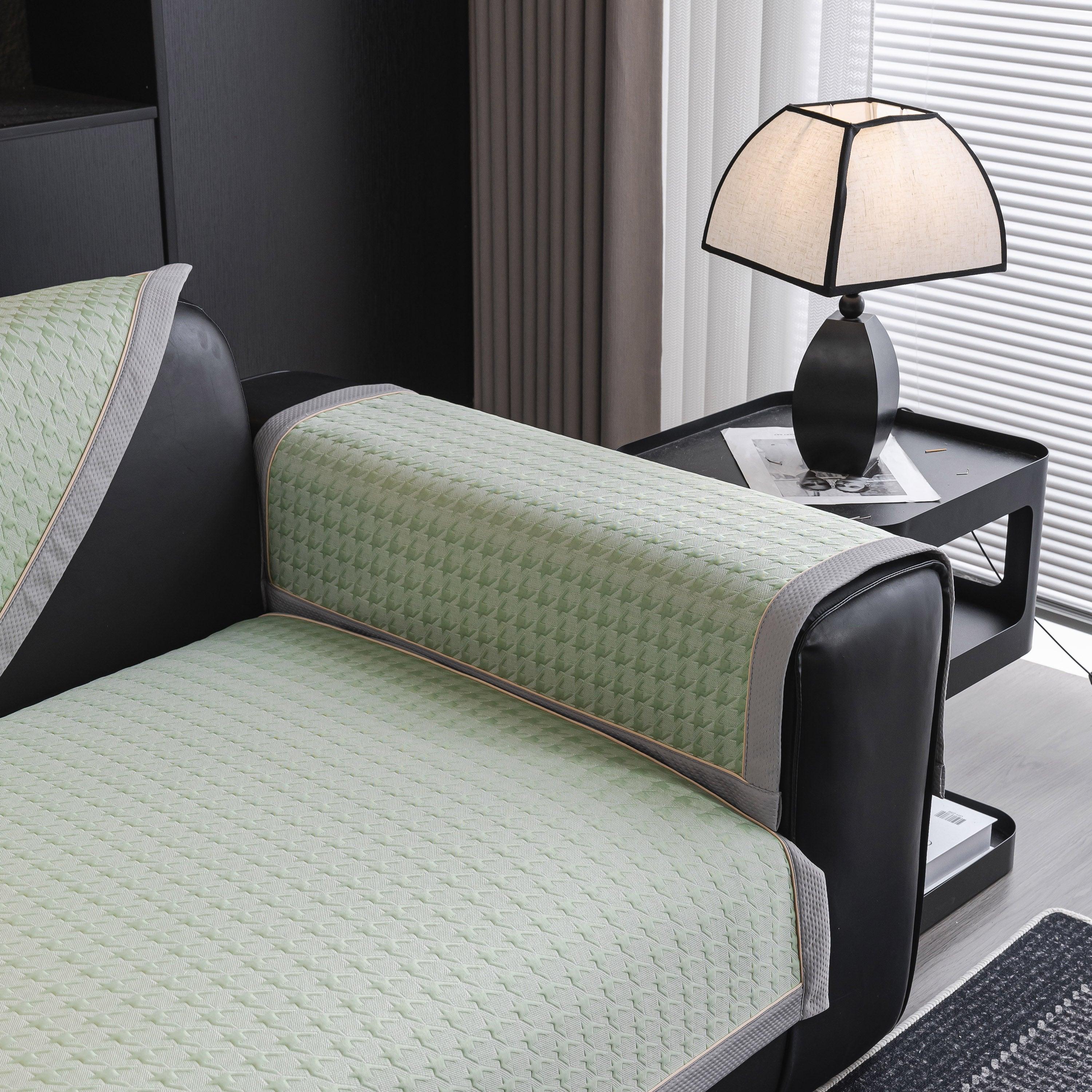 Houndstooth Ice Silk Breathable Sofa Cover, Modern Non-Slip Summer Couch Protector - TaroTextile