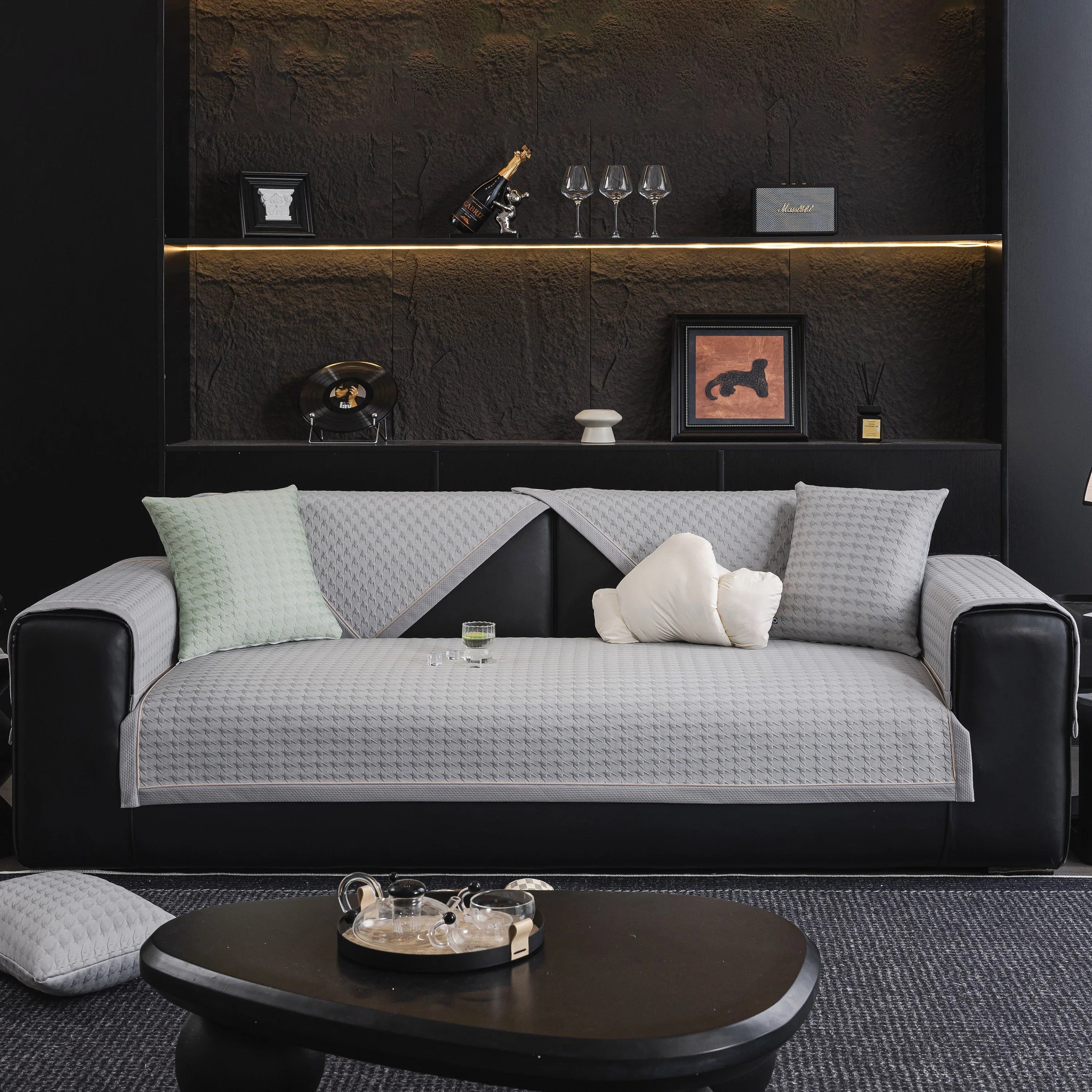 Houndstooth Ice Silk Breathable Sofa Cover, Modern Non-Slip Summer Couch Protector - TaroTextile