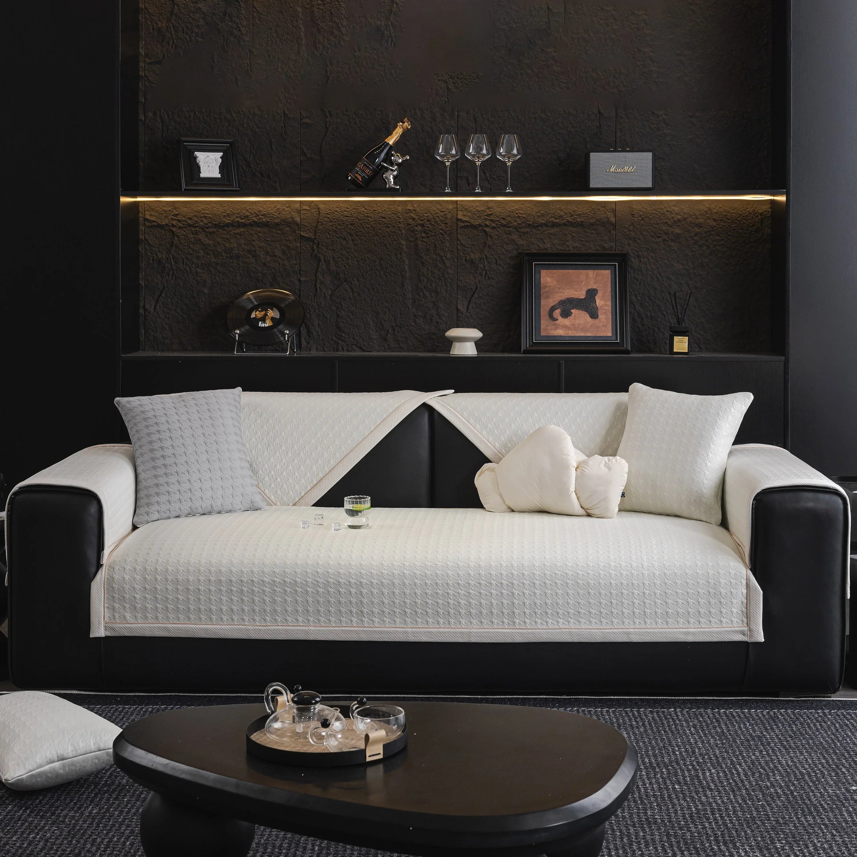 Houndstooth Ice Silk Breathable Sofa Cover, Modern Non-Slip Summer Couch Protector - TaroTextile