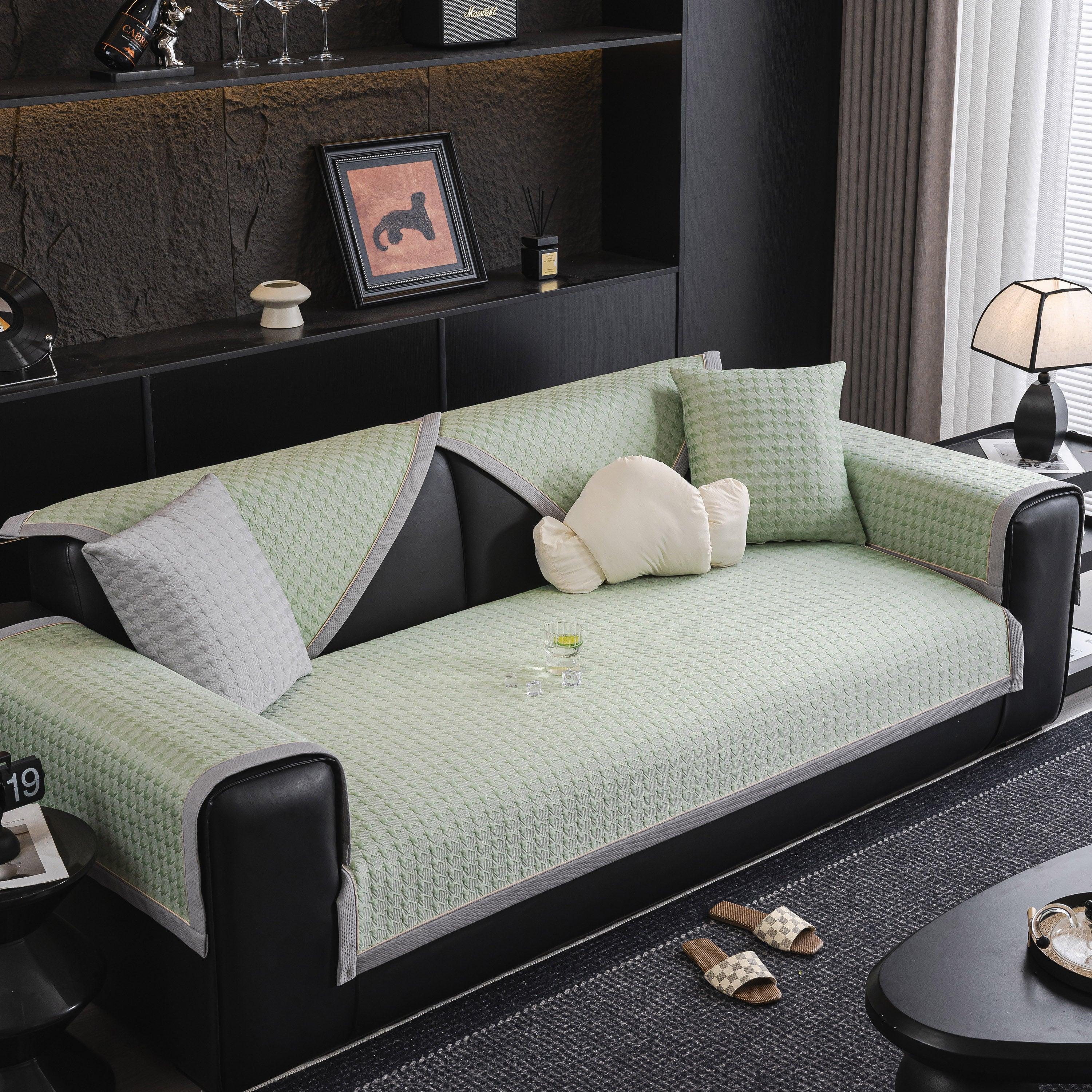 Houndstooth Ice Silk Breathable Sofa Cover, Modern Non-Slip Summer Couch Protector - TaroTextile