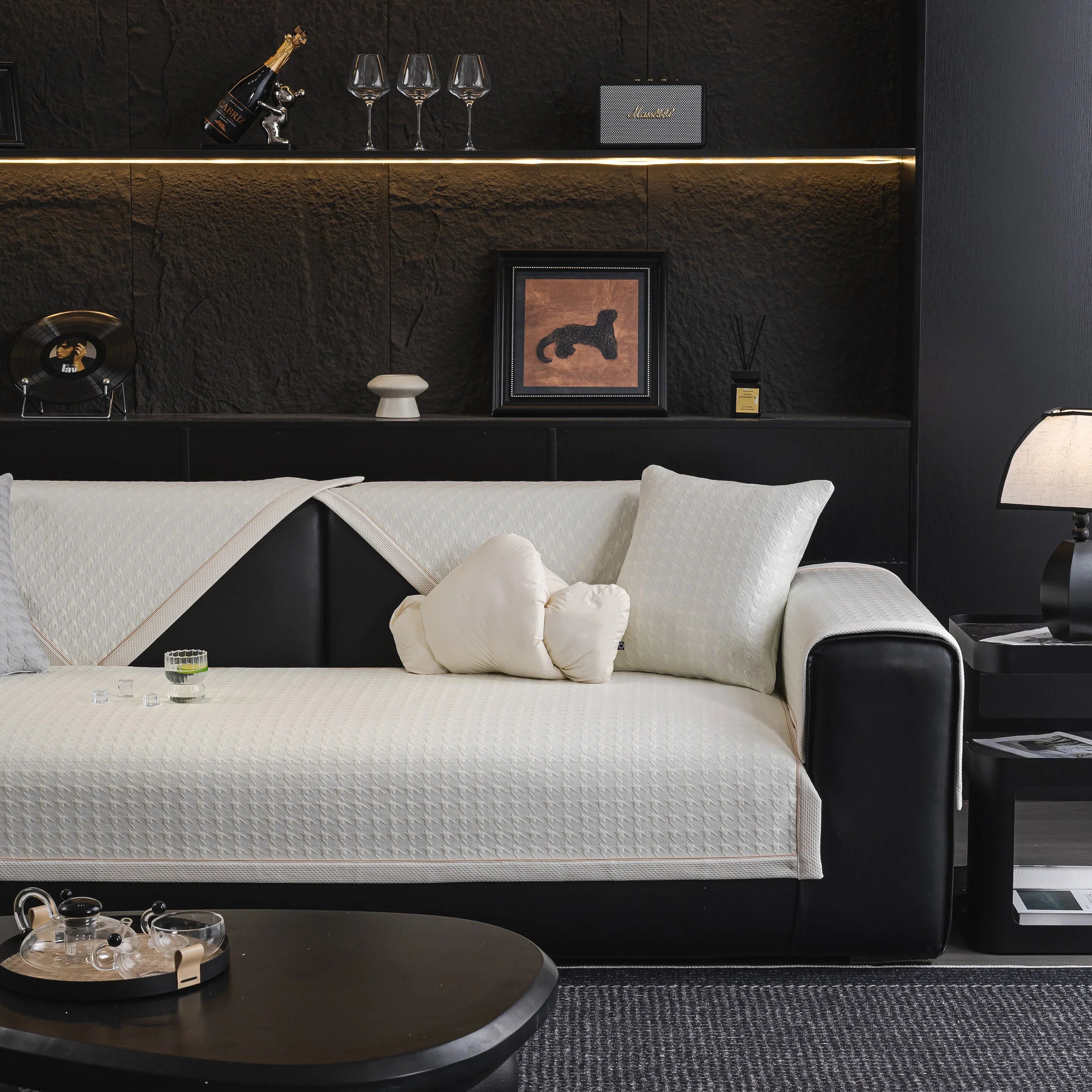 Houndstooth Ice Silk Breathable Sofa Cover, Modern Non-Slip Summer Couch Protector - TaroTextile