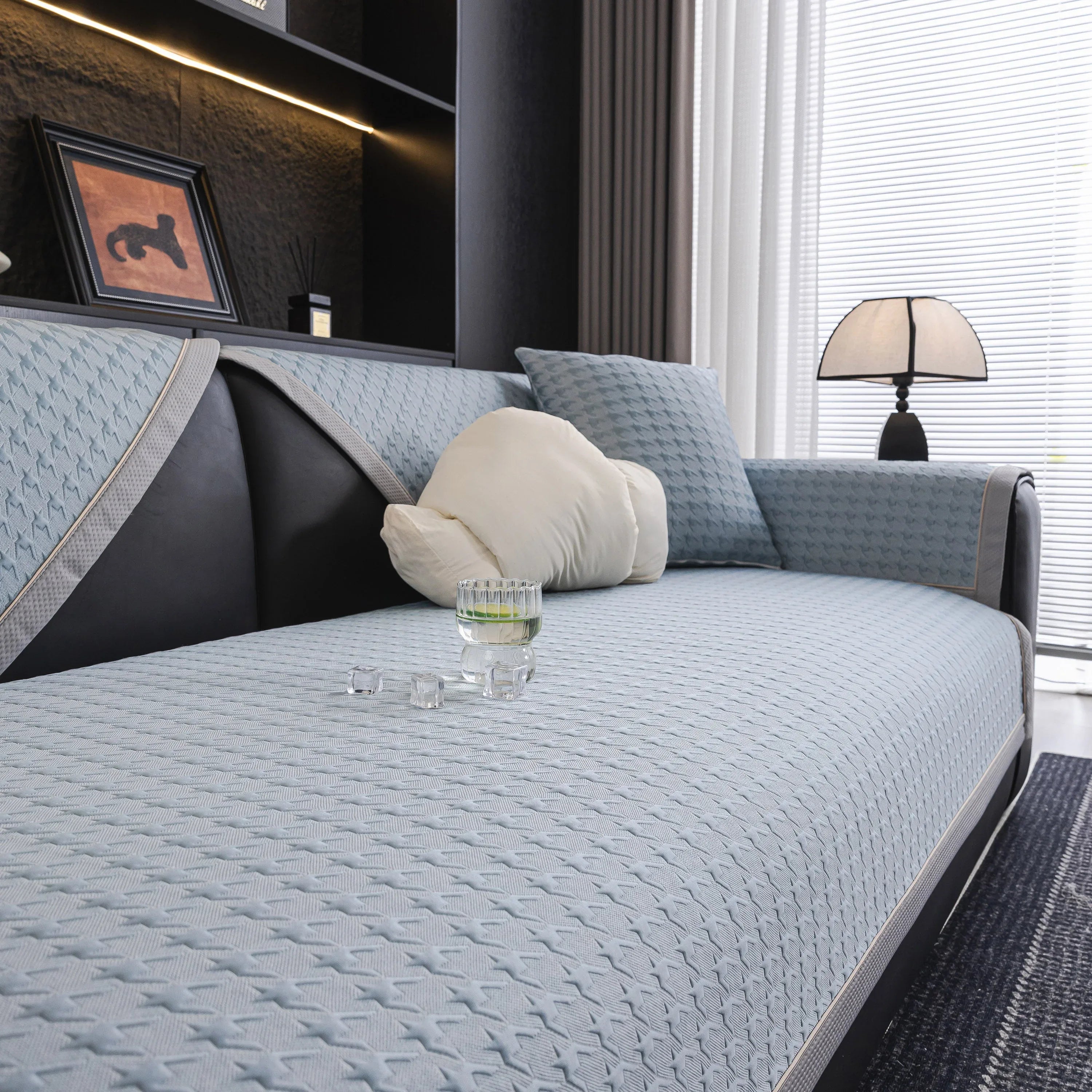 Houndstooth Ice Silk Breathable Sofa Cover, Modern Non-Slip Summer Couch Protector - TaroTextile