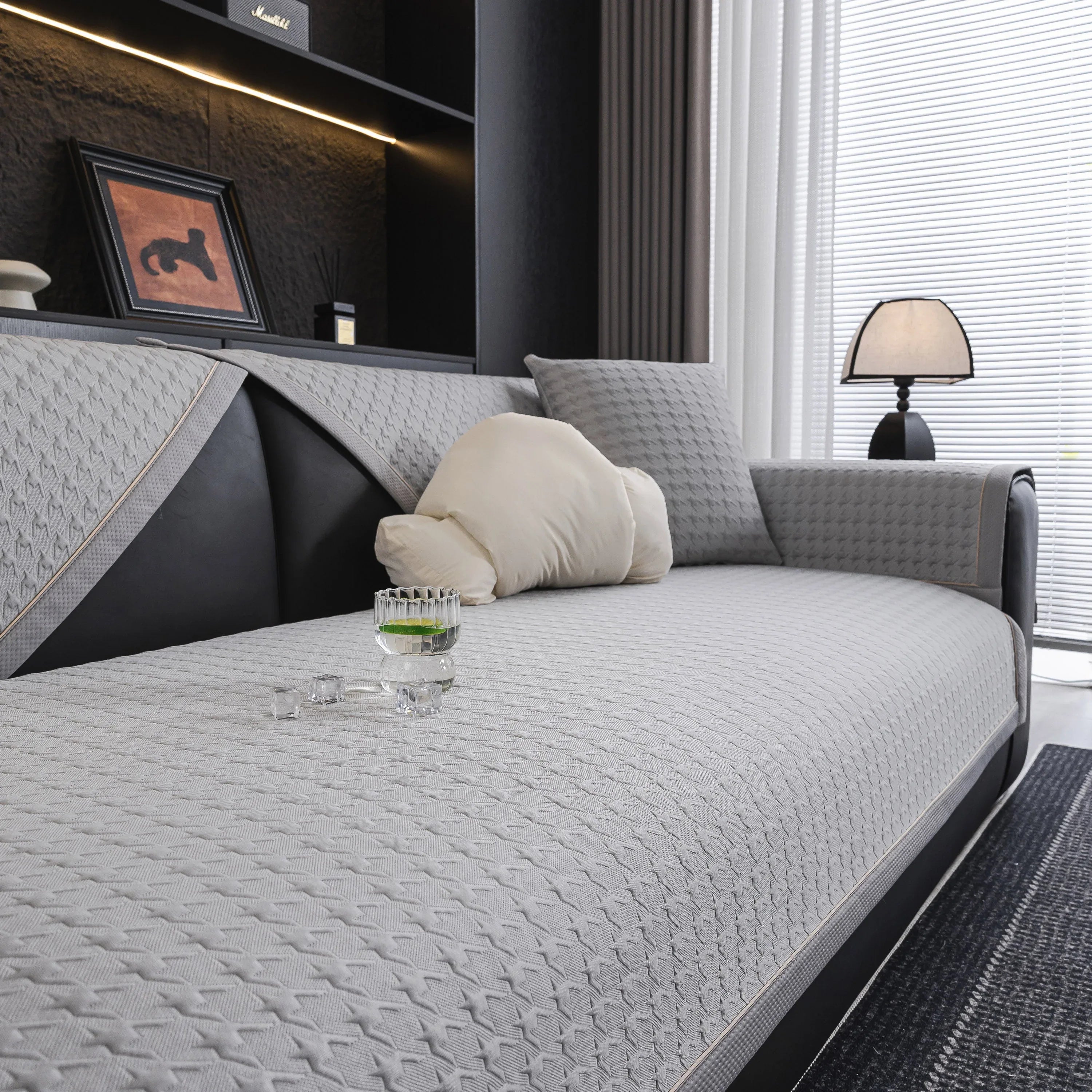 Houndstooth Ice Silk Breathable Sofa Cover, Modern Non-Slip Summer Couch Protector - TaroTextile