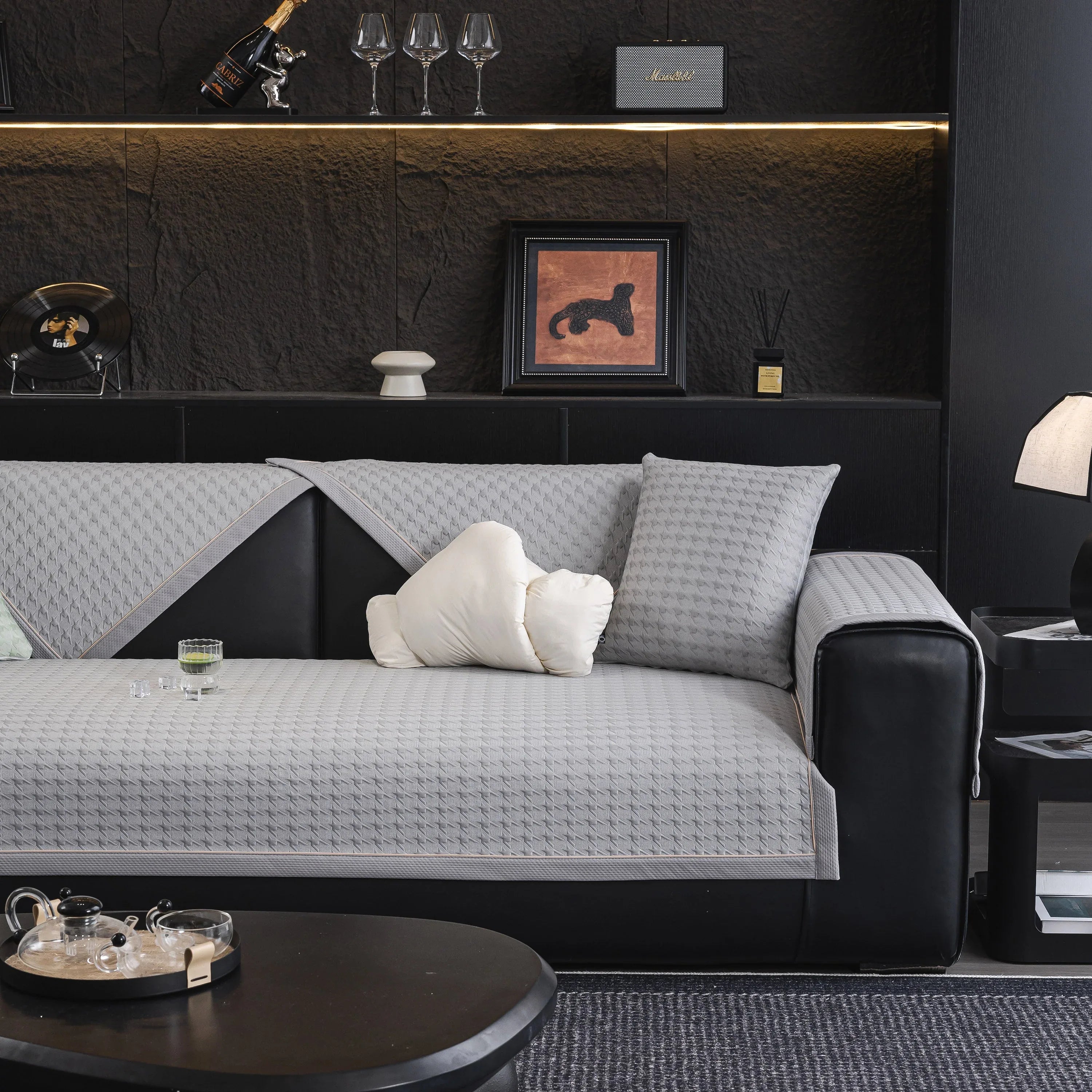 Houndstooth Ice Silk Breathable Sofa Cover, Modern Non-Slip Summer Couch Protector - TaroTextile