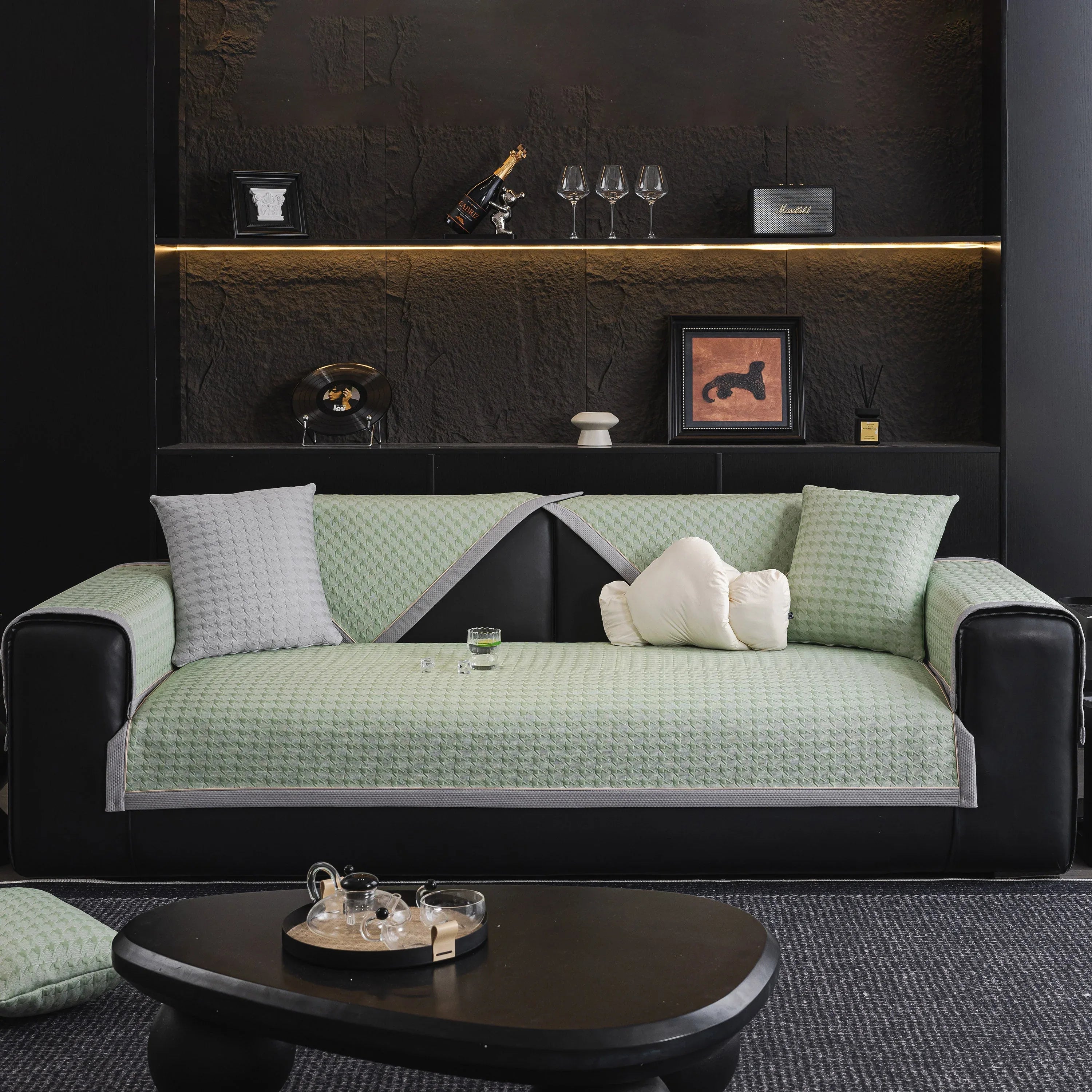 Houndstooth Ice Silk Breathable Sofa Cover, Modern Non-Slip Summer Couch Protector - TaroTextile