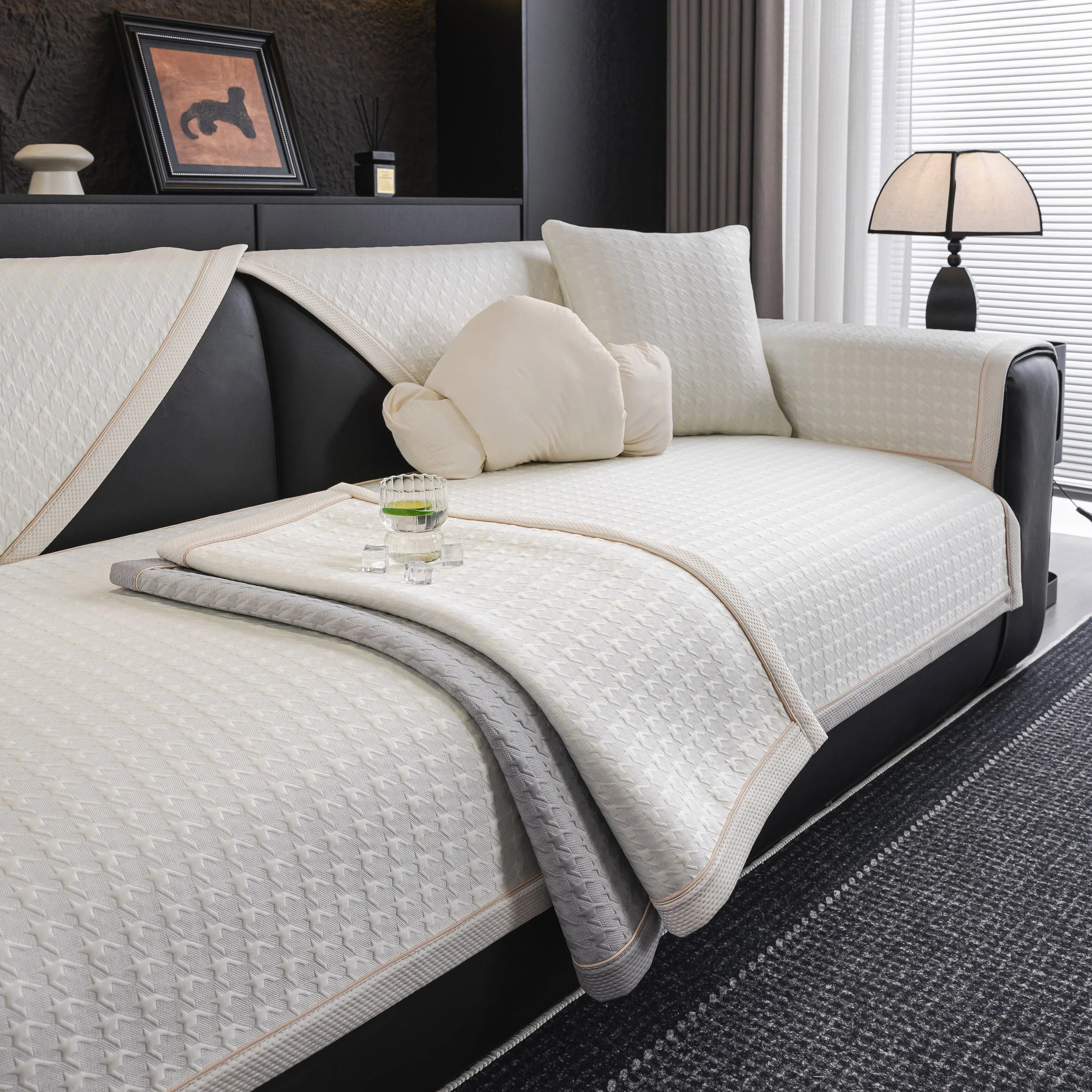 Houndstooth Ice Silk Breathable Sofa Cover, Modern Non-Slip Summer Couch Protector - TaroTextile