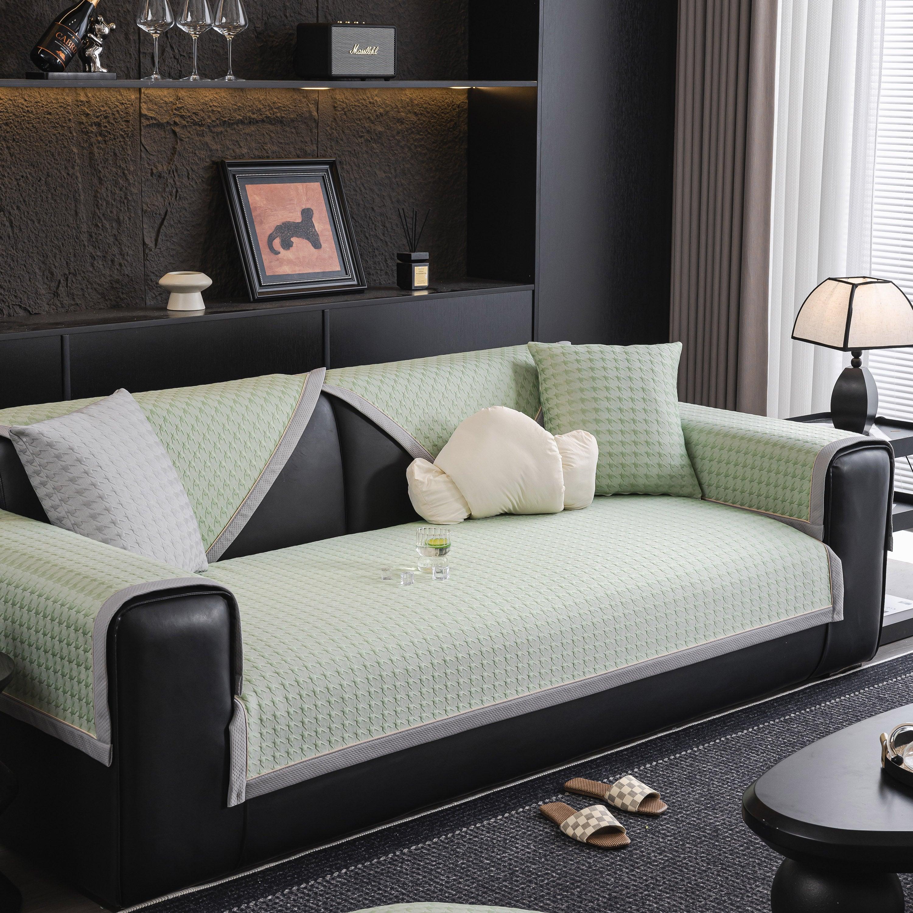 Houndstooth Ice Silk Breathable Sofa Cover, Modern Non-Slip Summer Couch Protector - TaroTextile