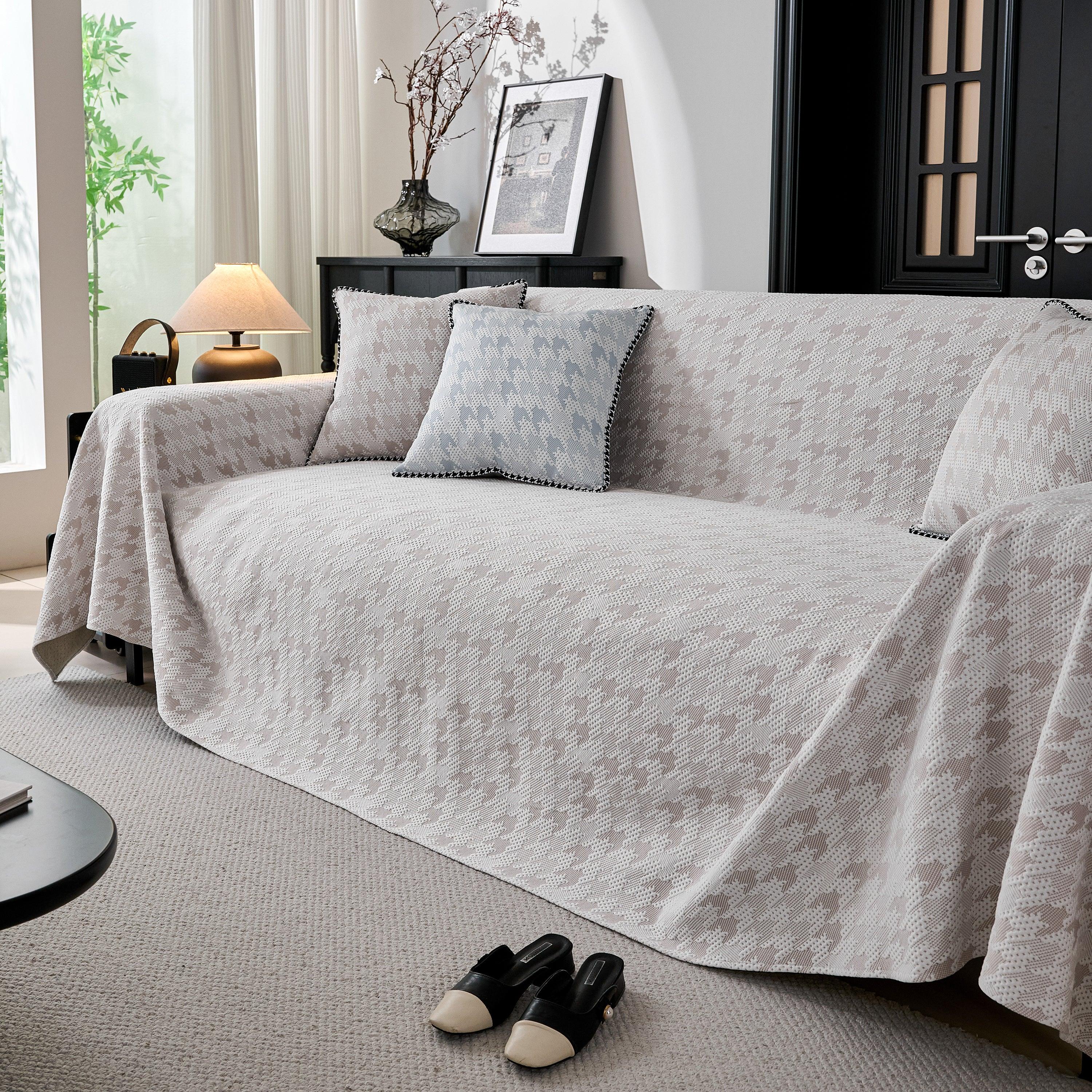 Houndstooth Non Slip Sofa Covers for Sofas Luxury Extra Large Blanket to Cover Couch - TaroTextile