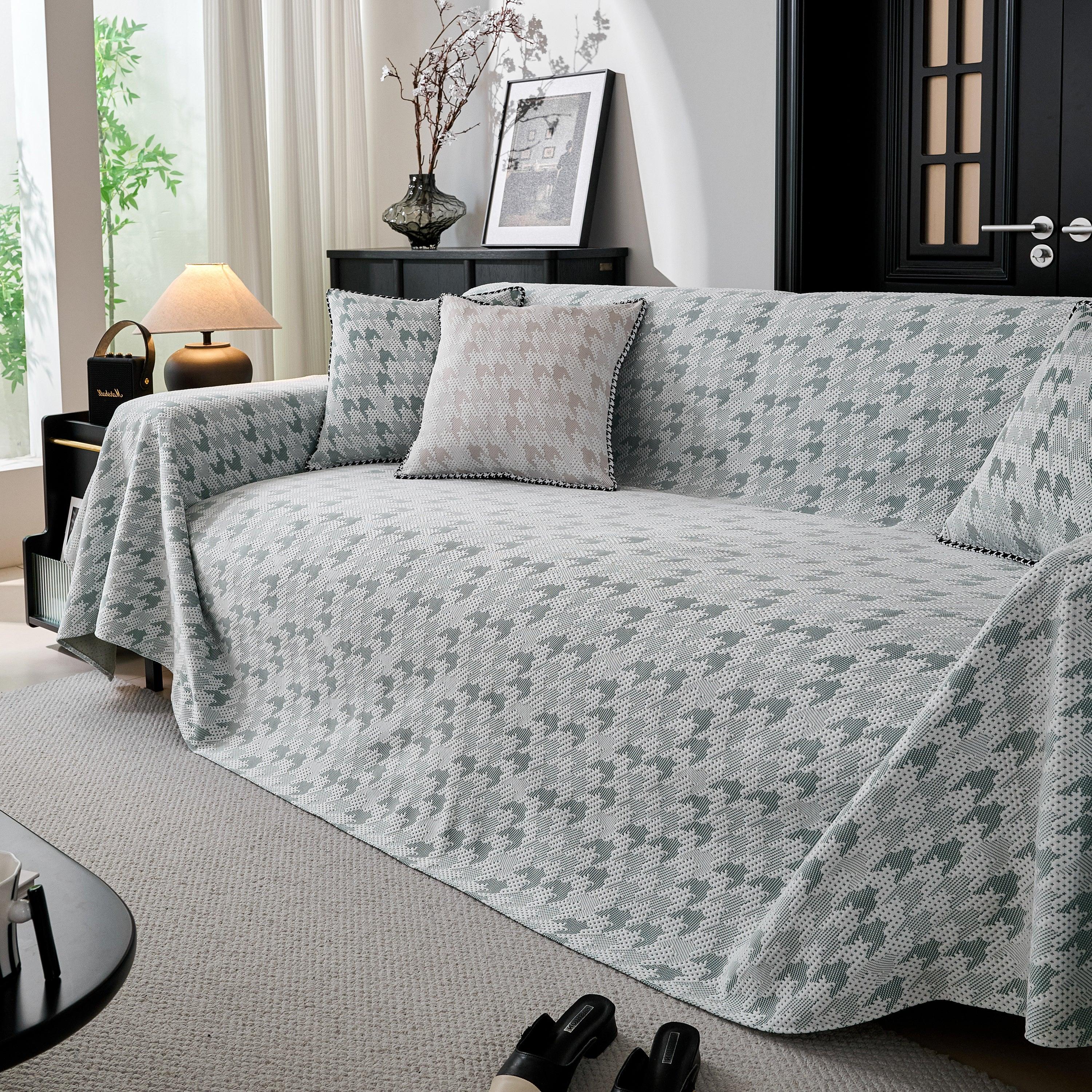 Houndstooth Non Slip Sofa Covers for Sofas Luxury Extra Large Blanket to Cover Couch - TaroTextile