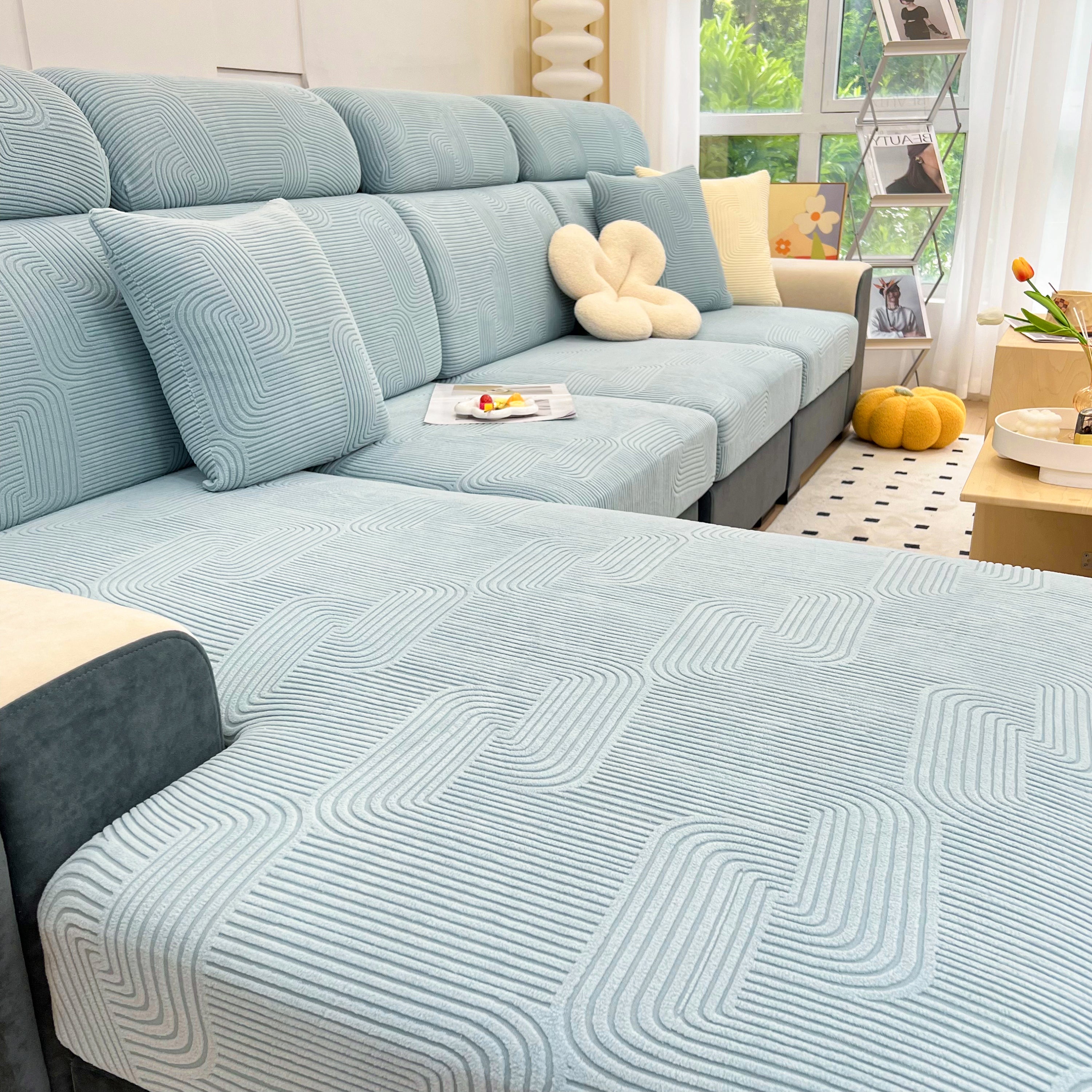 Stretch Couch Cushion Covers, Washable Chaise Lounge Sofa Slipcover, Elastic Furniture Protector for Pets, Kid