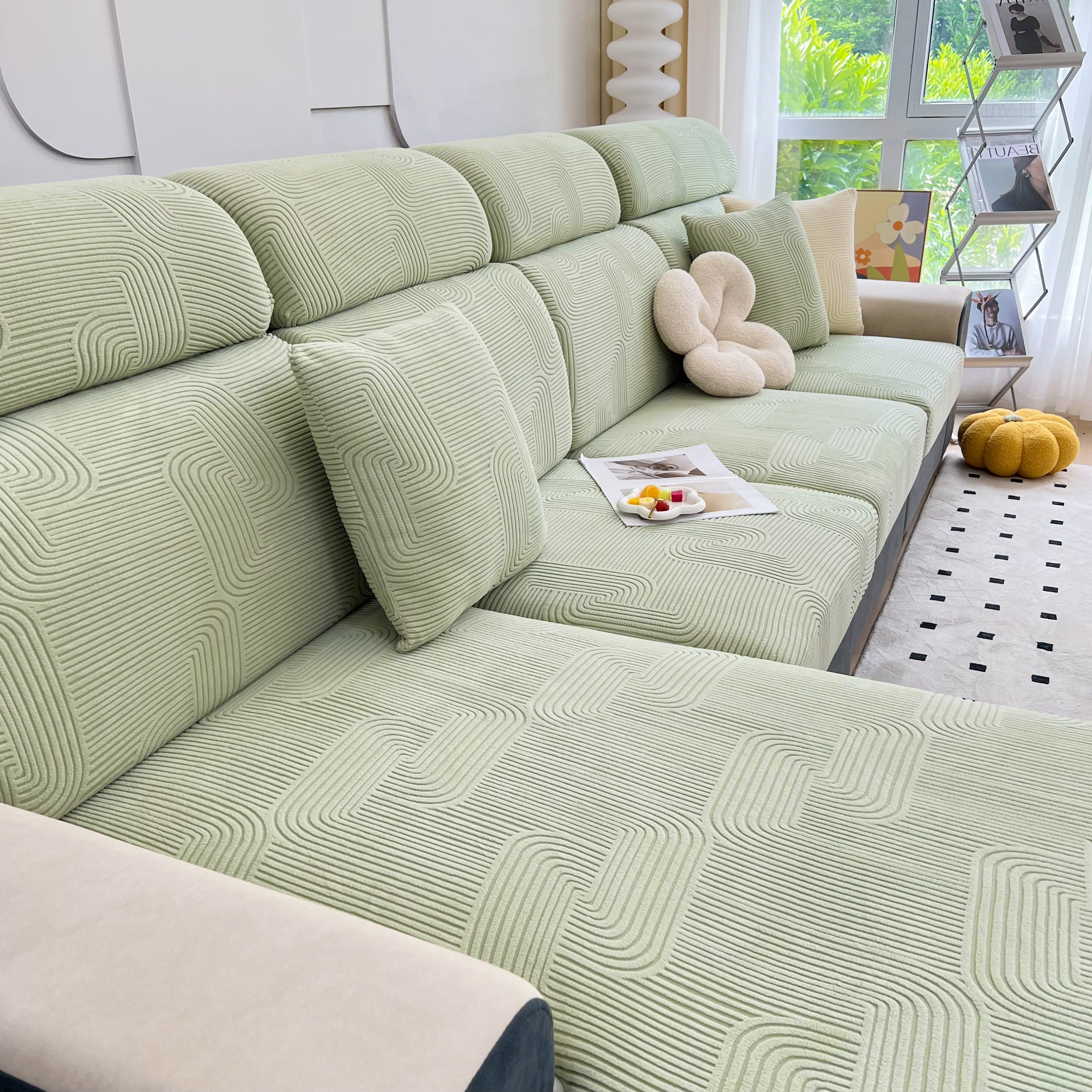 Stretch Couch Cushion Covers, Washable Chaise Lounge Sofa Slipcover, Elastic Furniture Protector for Pets, Kid