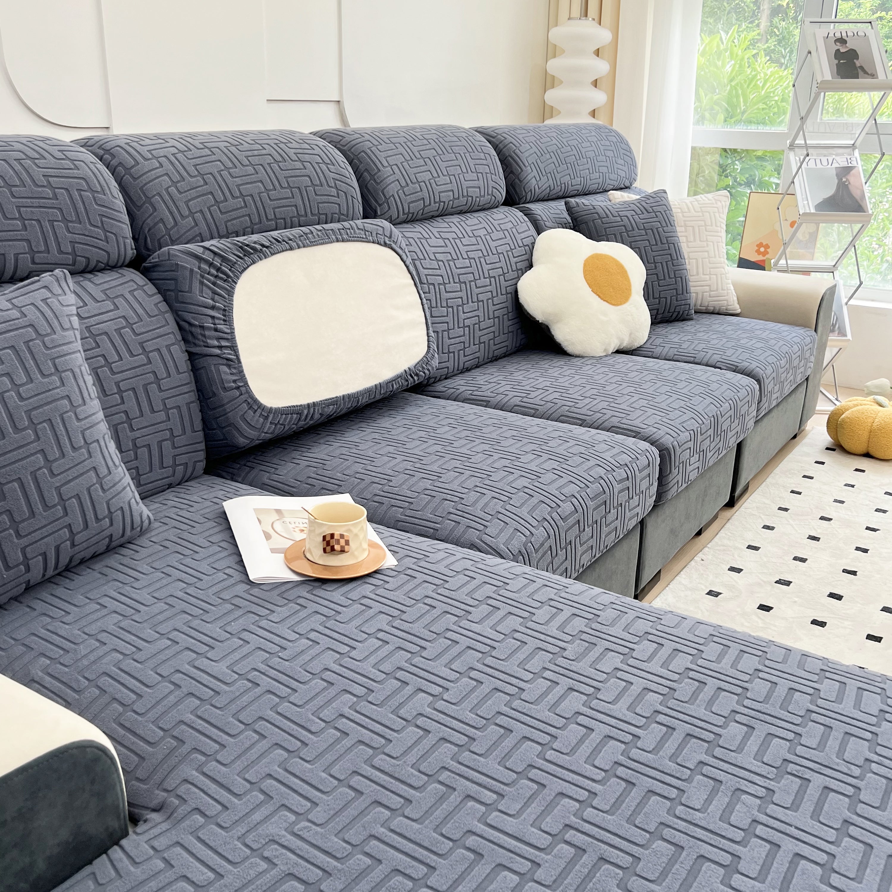 Polar Fleece Stretch Seat Cushion Covers, Couch Cushion Covers Slipcover, Sofa Cushion Protector Covers