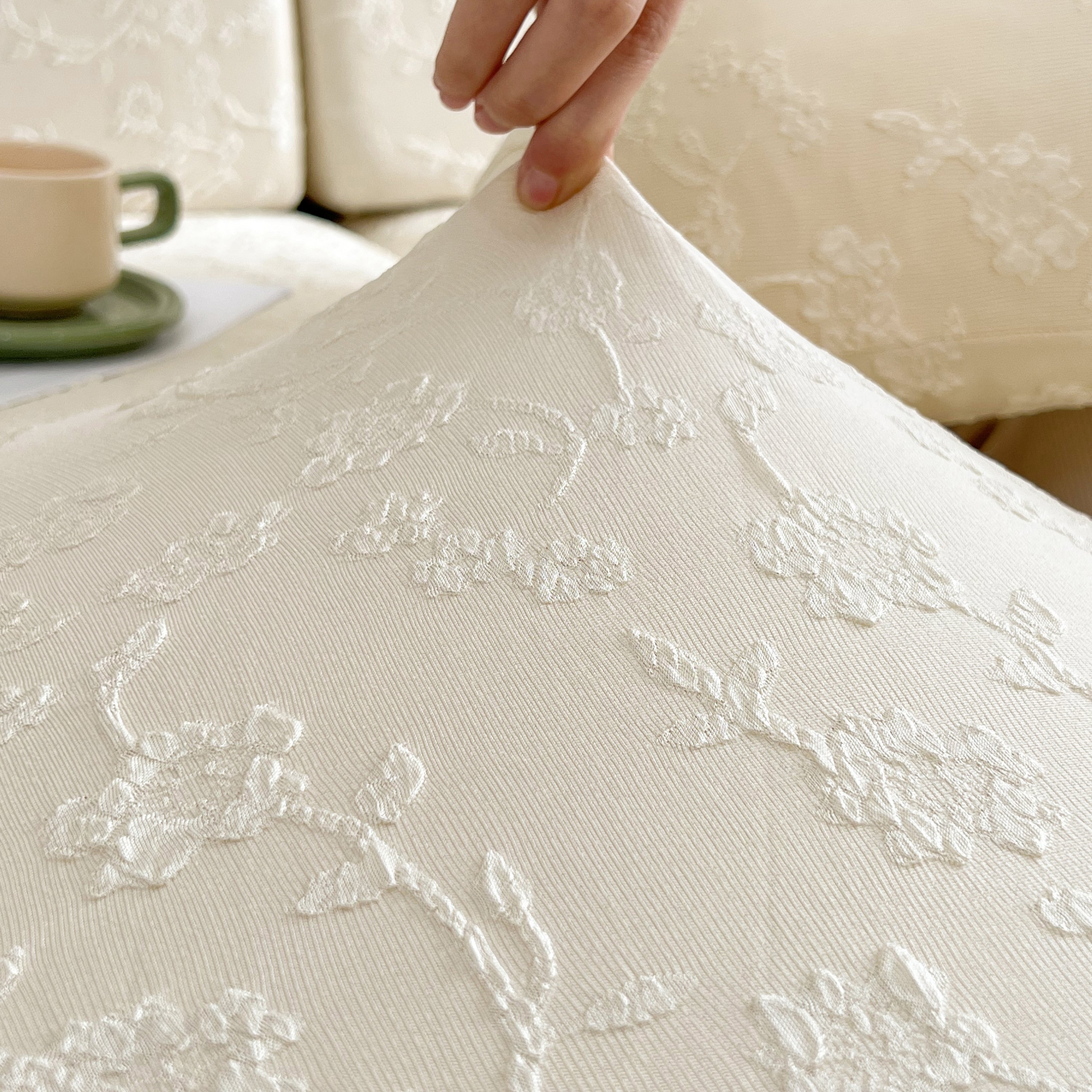 Frost Flower Cooling Silk Fabric Stretch Cushion Cover, Non-Slip Furniture Protector for Kids, Chaise Lounge Cushion Covers