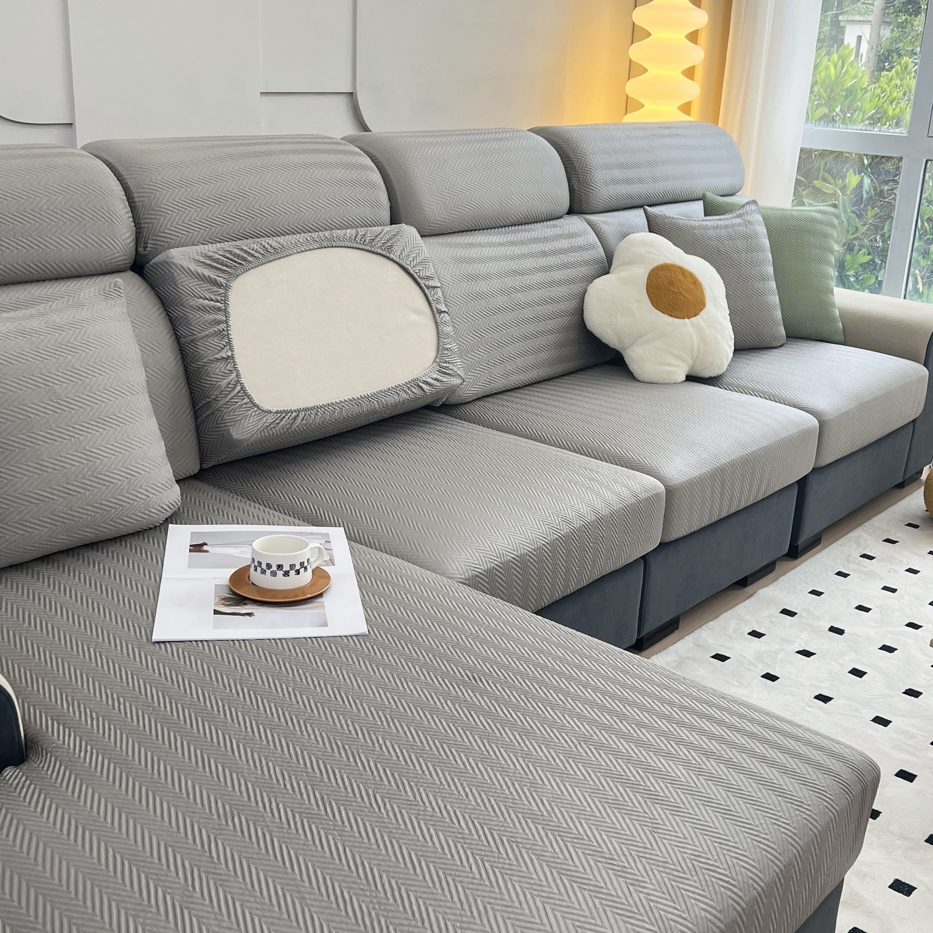 Cooling Stretchy Replacement Couch Cushion Covers for Sectional, Individual Couch Seat Cushion Covers