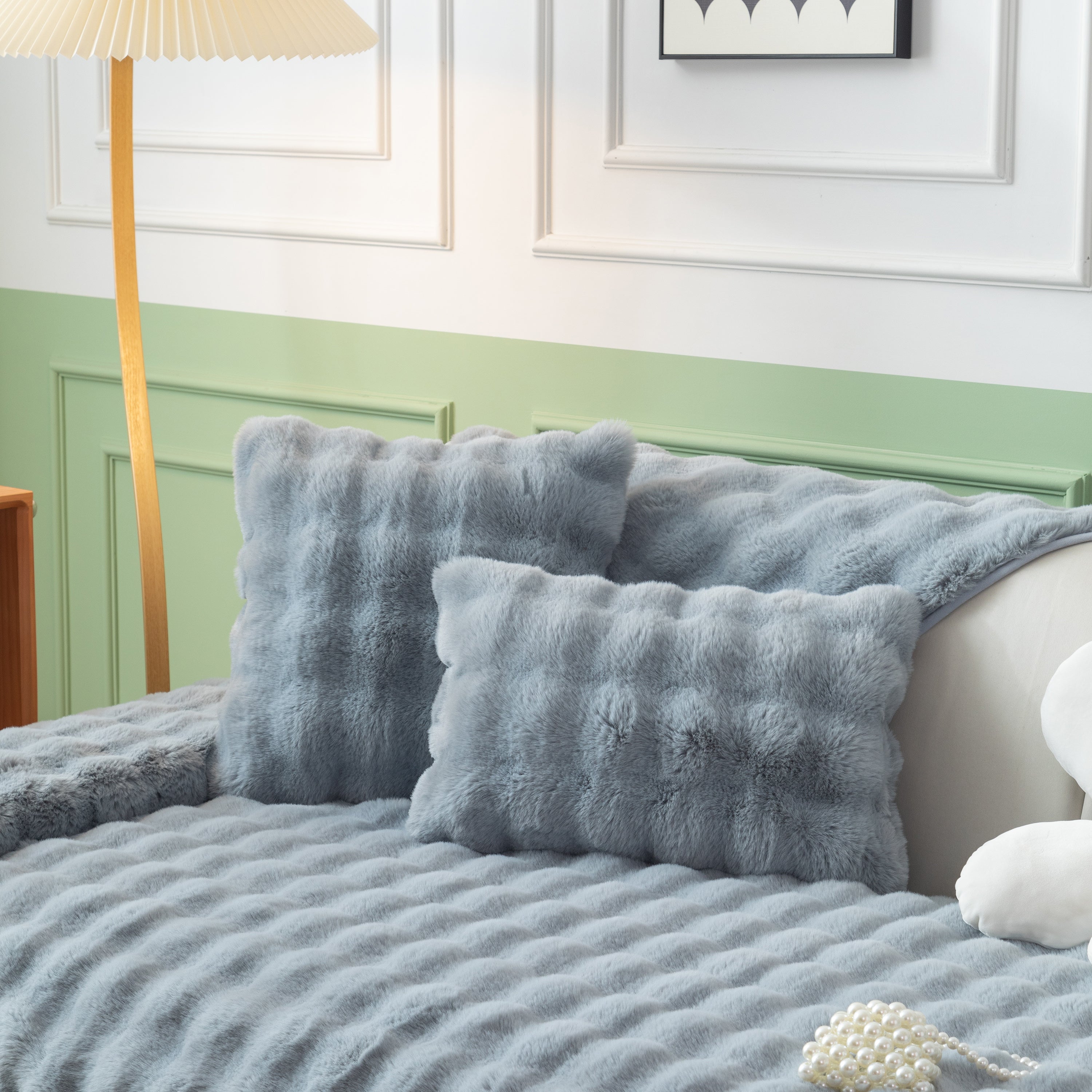 Thick Sofa Cushion Solid Color Faux Fur Fluffy Sofa Cushion Non-Slip Couch Covers