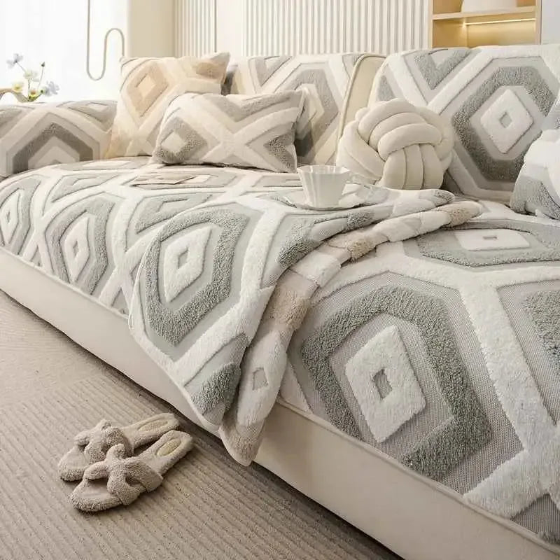 Jacquard Plush Warm Sofa Couch Cover Soft Fuzzy Couch Covers - TaroTextile