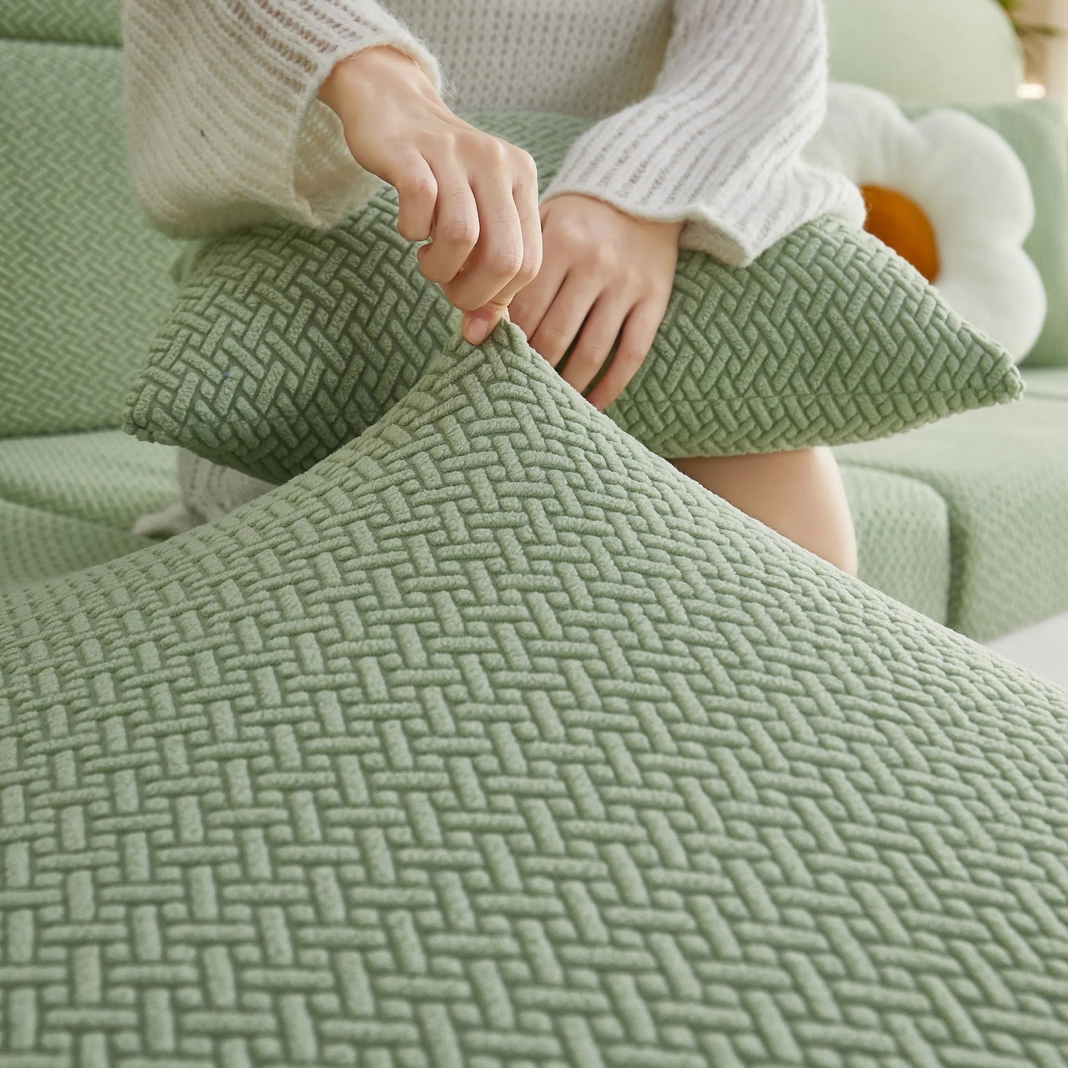 Jacquard Sofa Seat Cushion Cover Furniture Protector for Anti-dust Removable Slipcover for Kids & Pets - TaroTextile