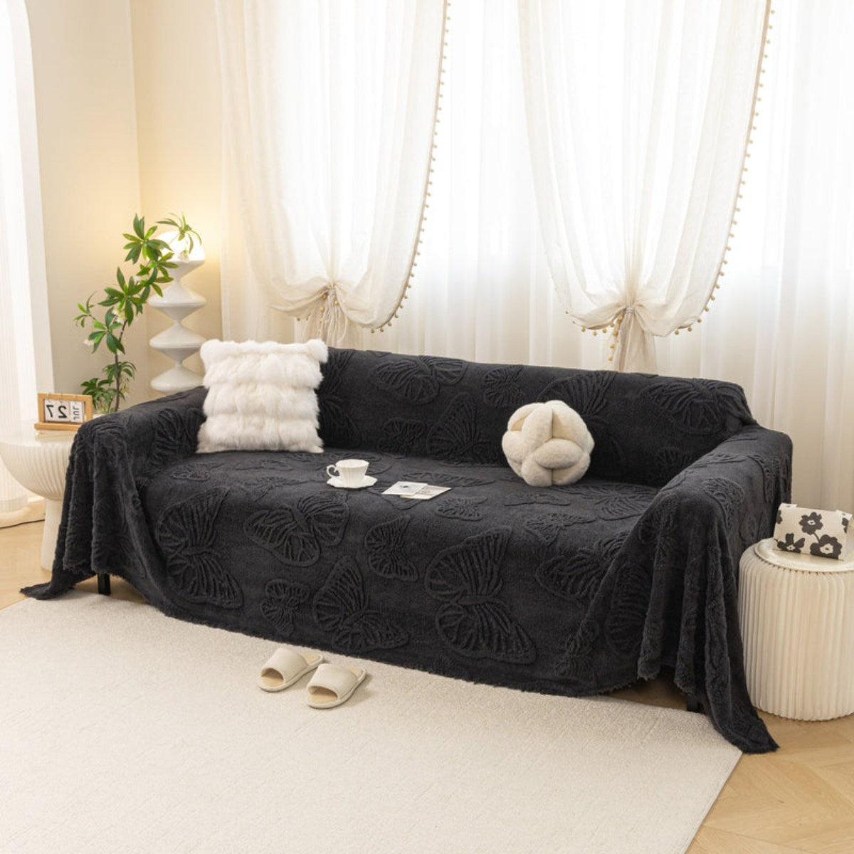 Jacquard Shu Cotton Velvet Throw Blanket - Ultra Soft High-Density Fleece Sofa Blanket Throw for Couch