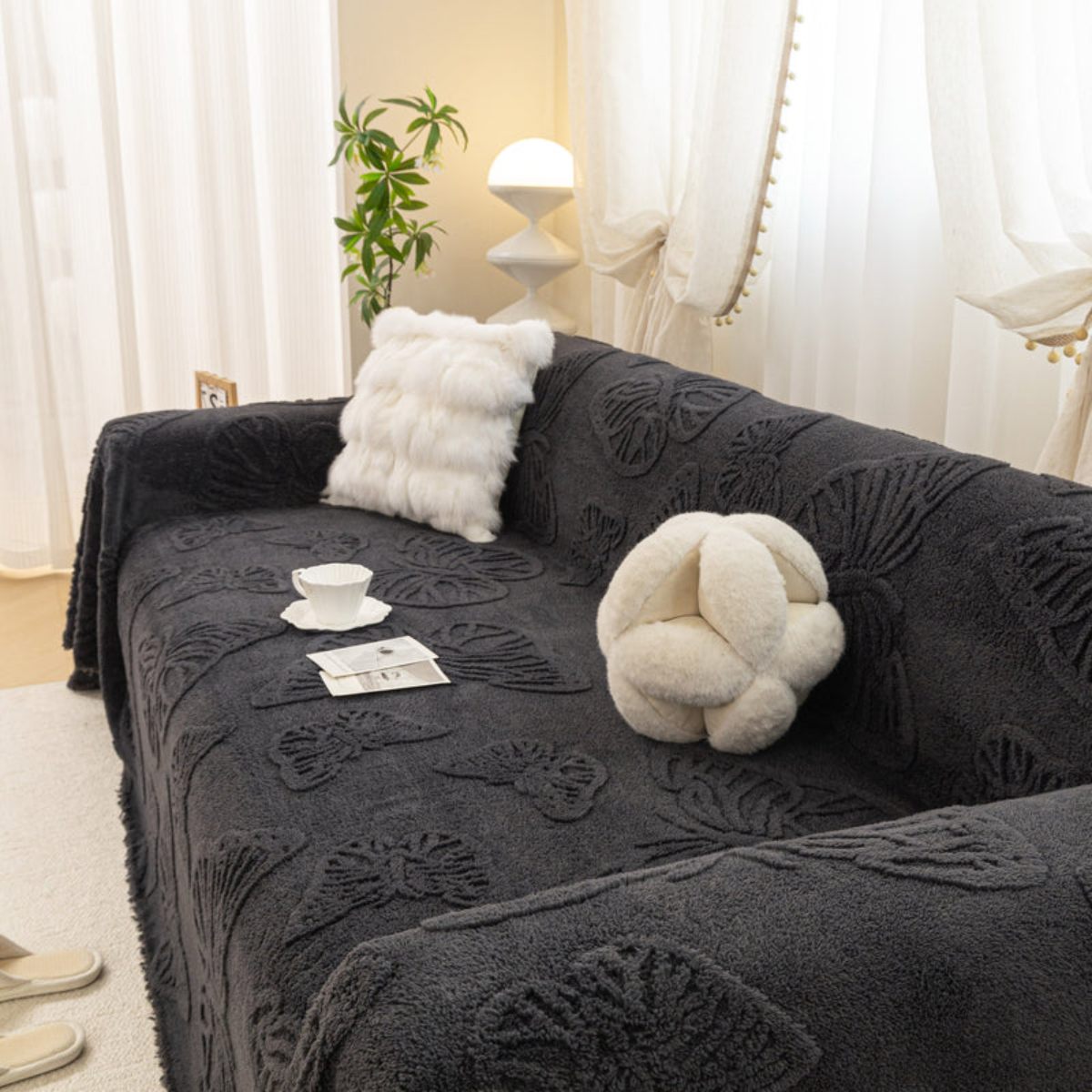 Jacquard Shu Cotton Velvet Throw Blanket - Ultra Soft High-Density Fleece Sofa Blanket Throw for Couch